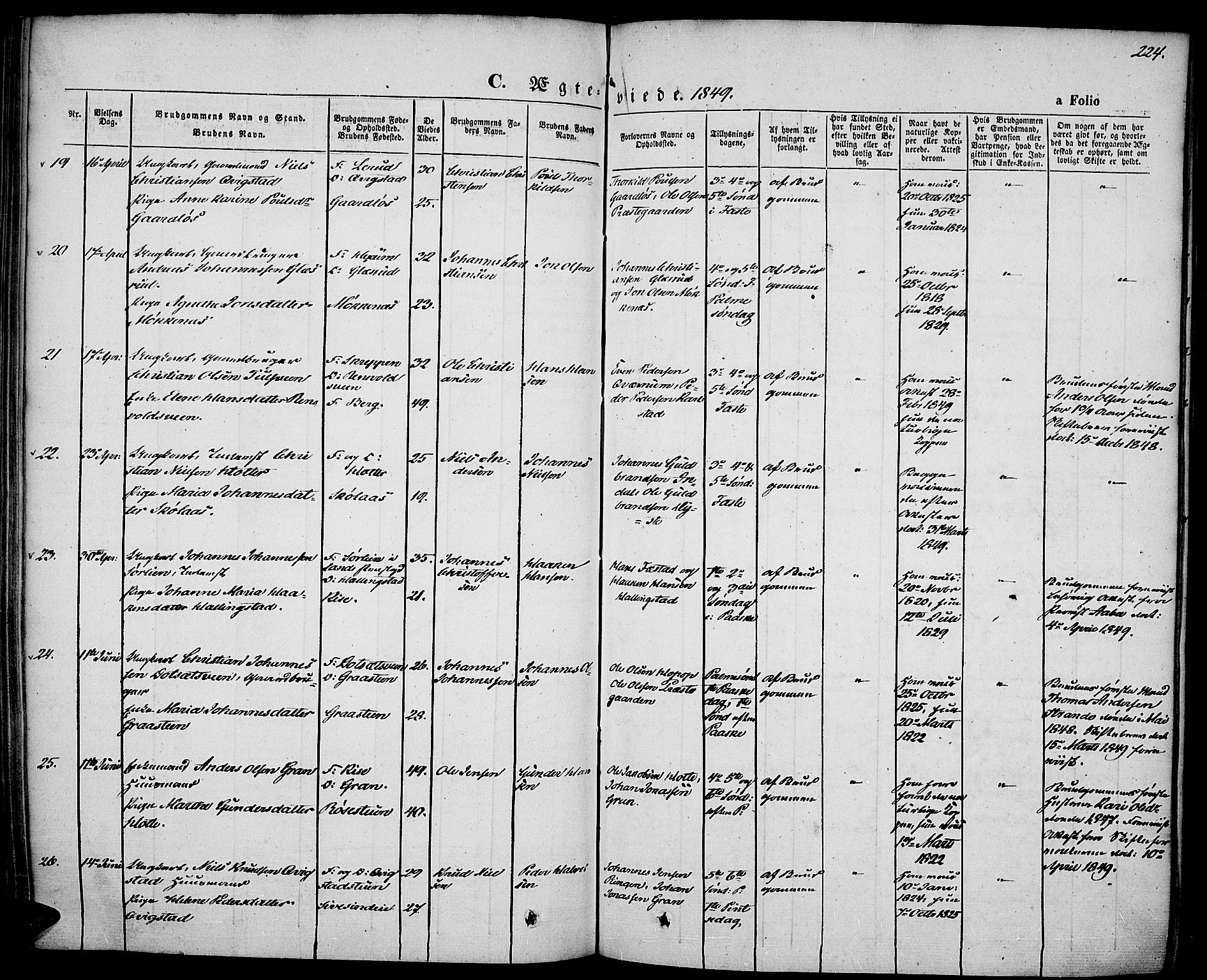 Vestre Toten prestekontor, AV/SAH-PREST-108/H/Ha/Haa/L0004: Parish register (official) no. 4, 1844-1849, p. 224