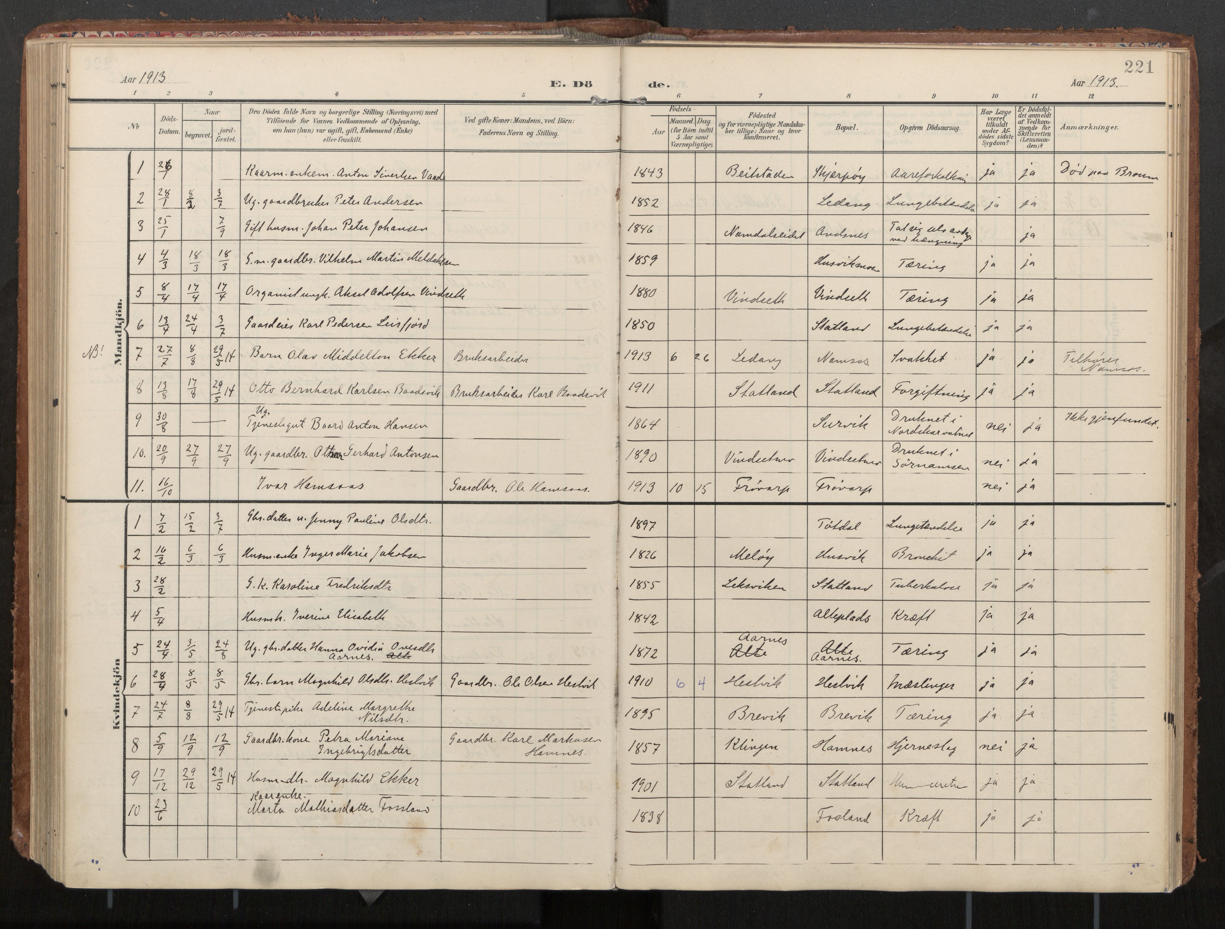 Ministerialprotokoller, klokkerbøker og fødselsregistre - Nord-Trøndelag, AV/SAT-A-1458/774/L0629: Parish register (official), 1904-1926, p. 221