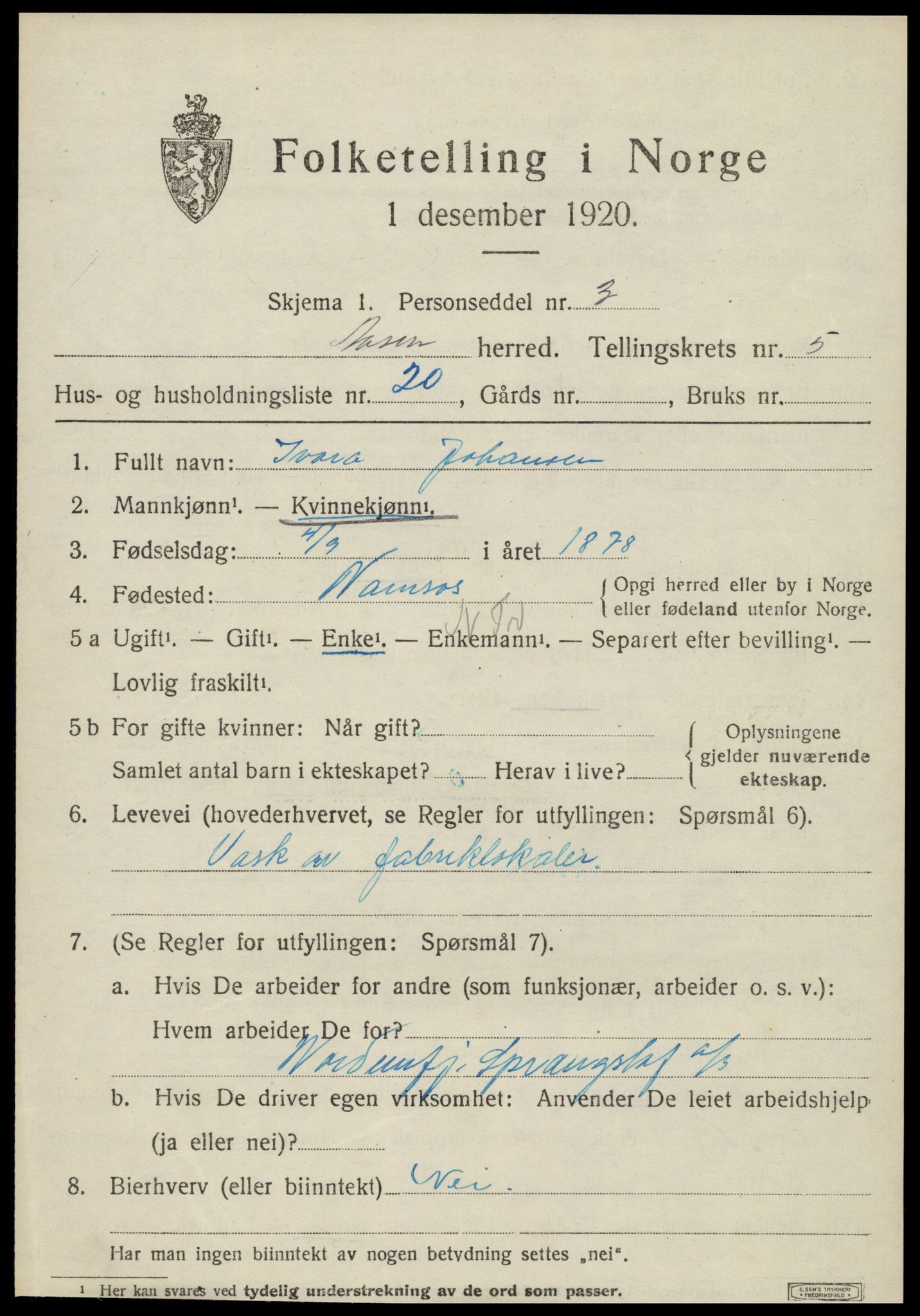 SAT, 1920 census for Åsen, 1920, p. 4256
