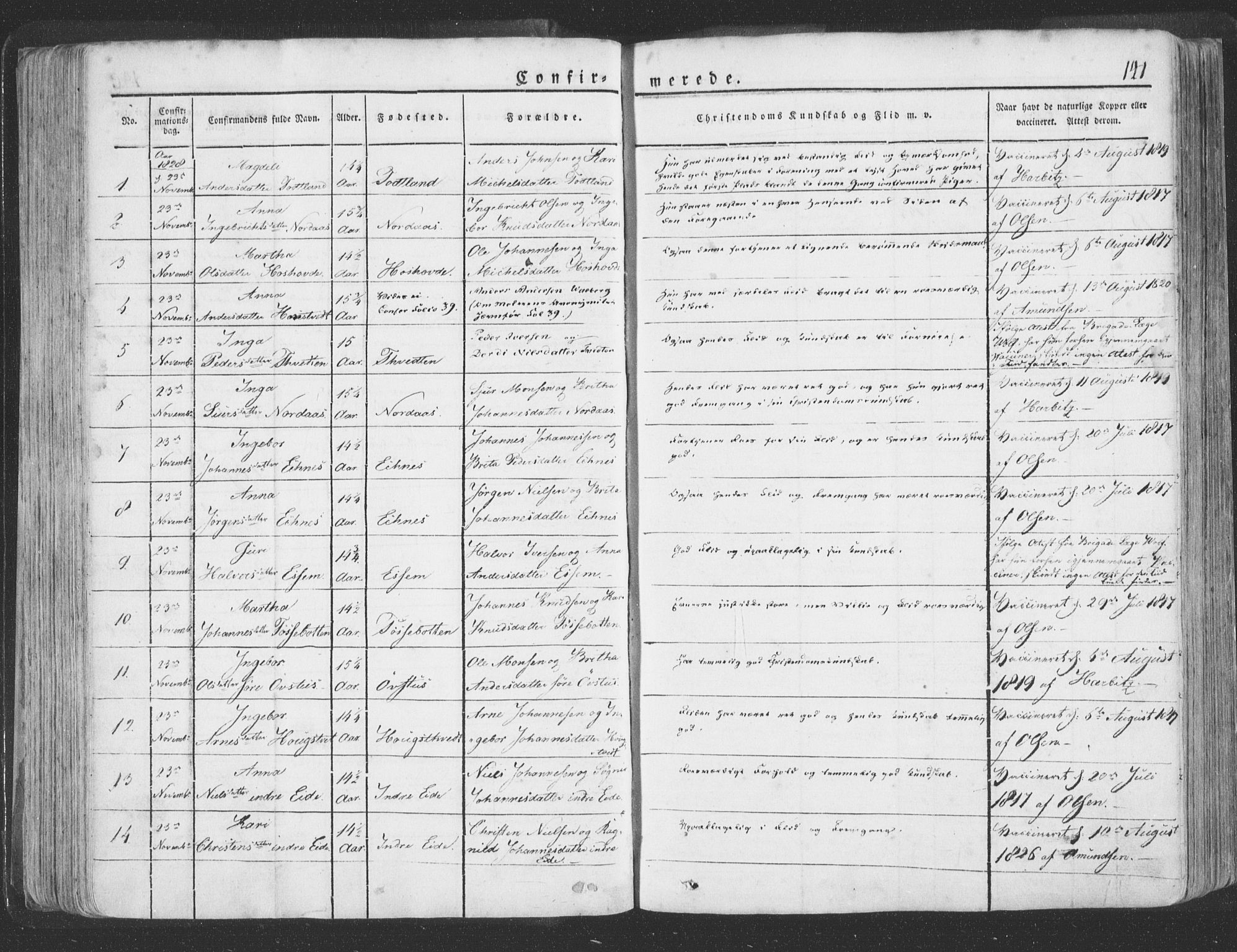 Hosanger sokneprestembete, AV/SAB-A-75801/H/Haa: Parish register (official) no. A 6, 1824-1835, p. 141