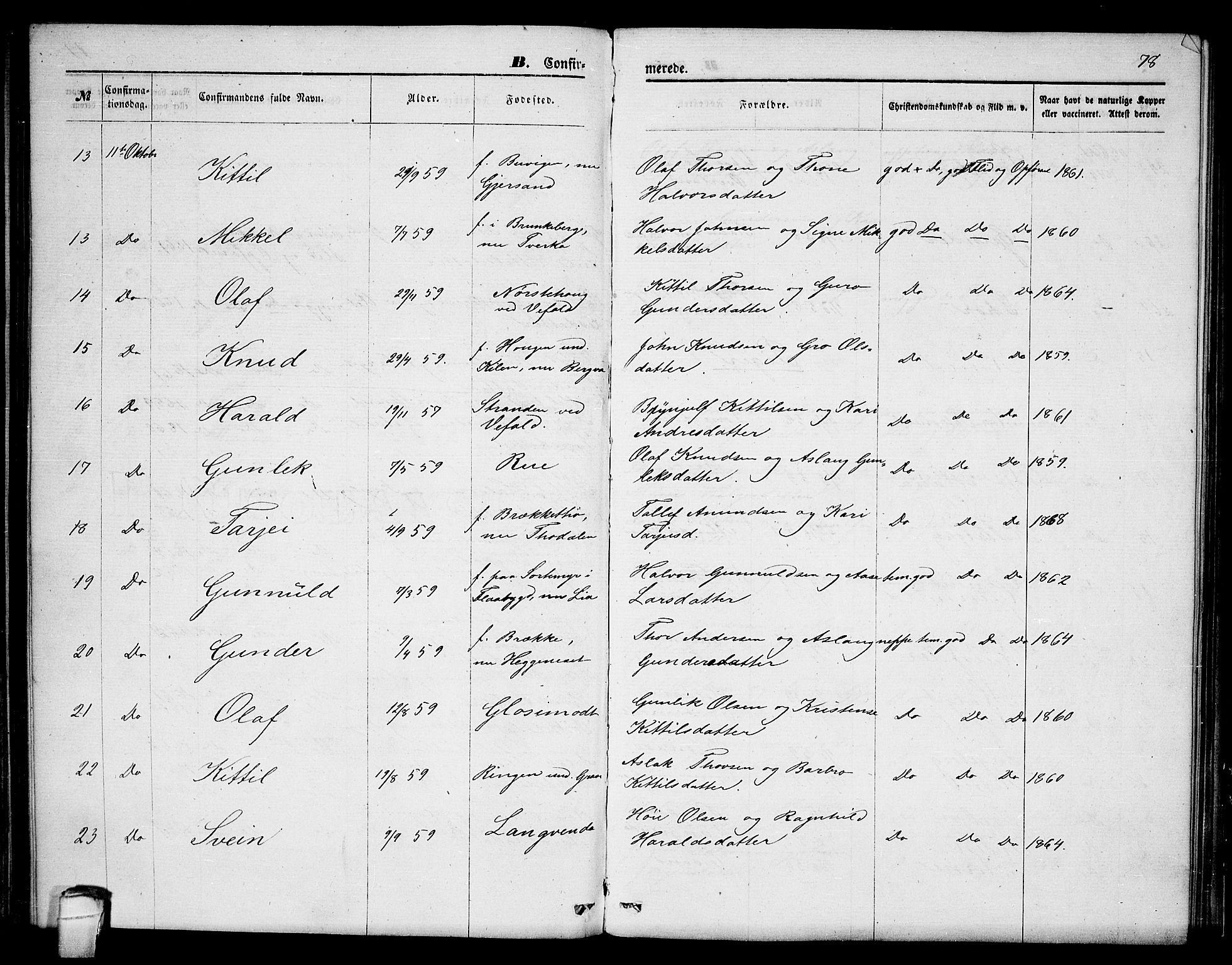 Seljord kirkebøker, SAKO/A-20/G/Ga/L0004: Parish register (copy) no. I 4, 1873-1886, p. 78