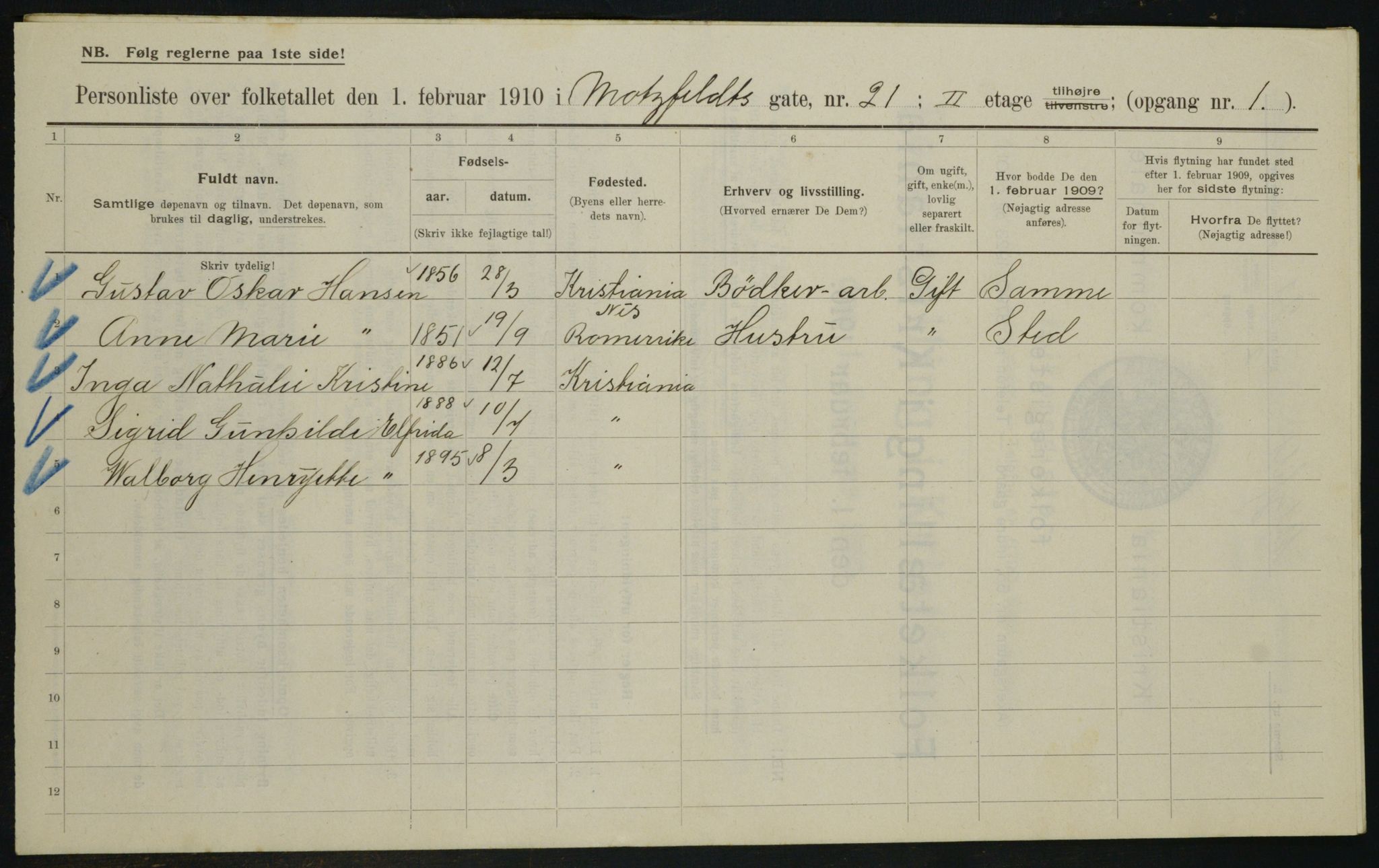 OBA, Municipal Census 1910 for Kristiania, 1910, p. 64145