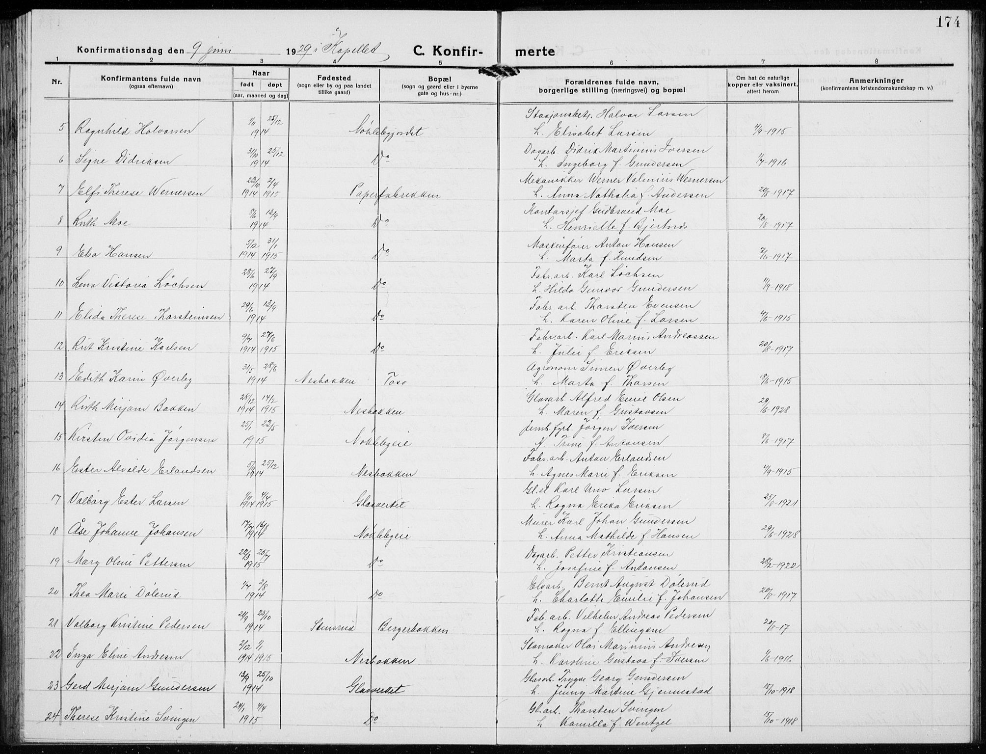 Jevnaker prestekontor, AV/SAH-PREST-116/H/Ha/Hab/L0005: Parish register (copy) no. 5, 1919-1934, p. 174