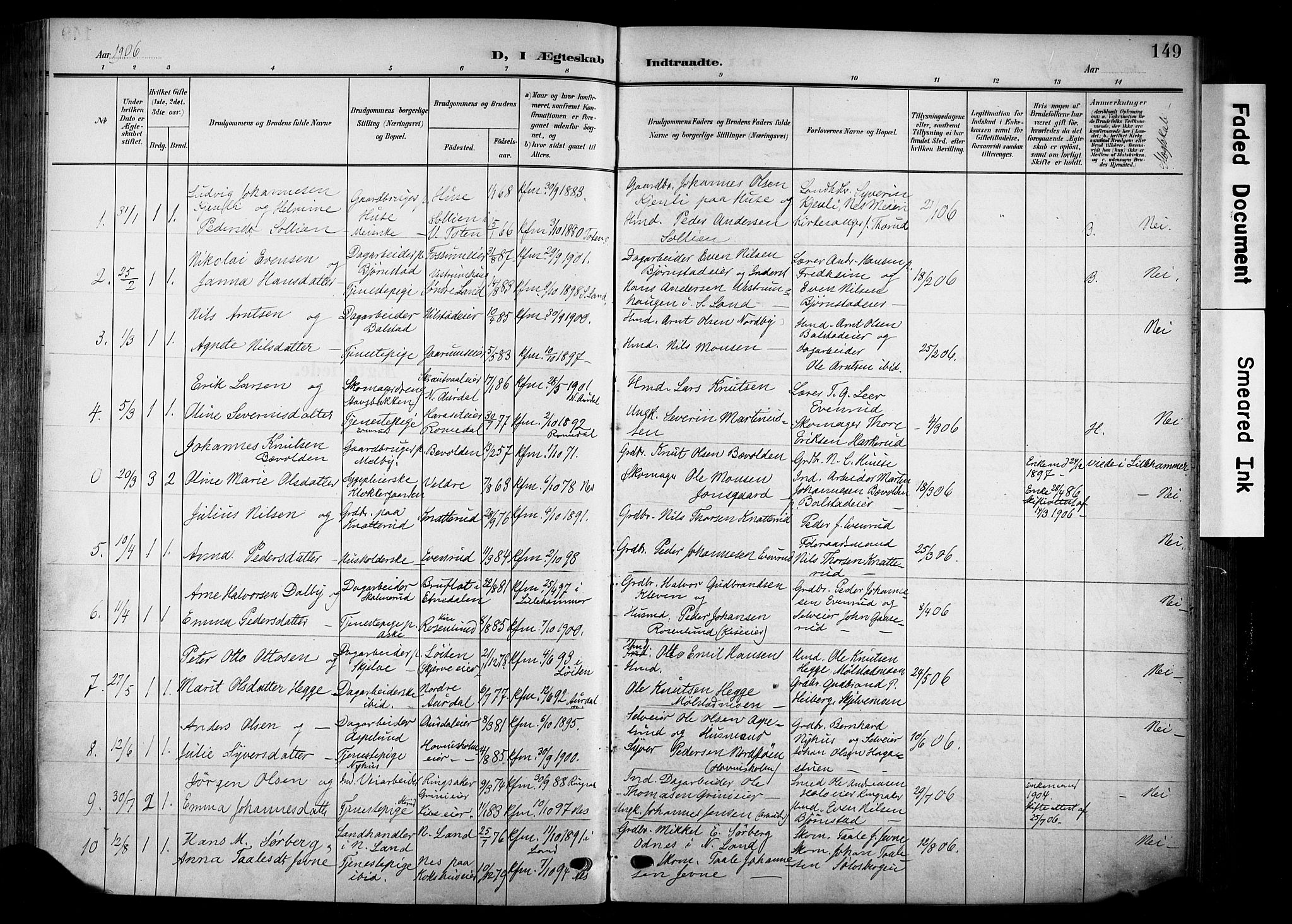 Nes prestekontor, Hedmark, SAH/PREST-020/K/Ka/L0014: Parish register (official) no. 14, 1906-1929, p. 149