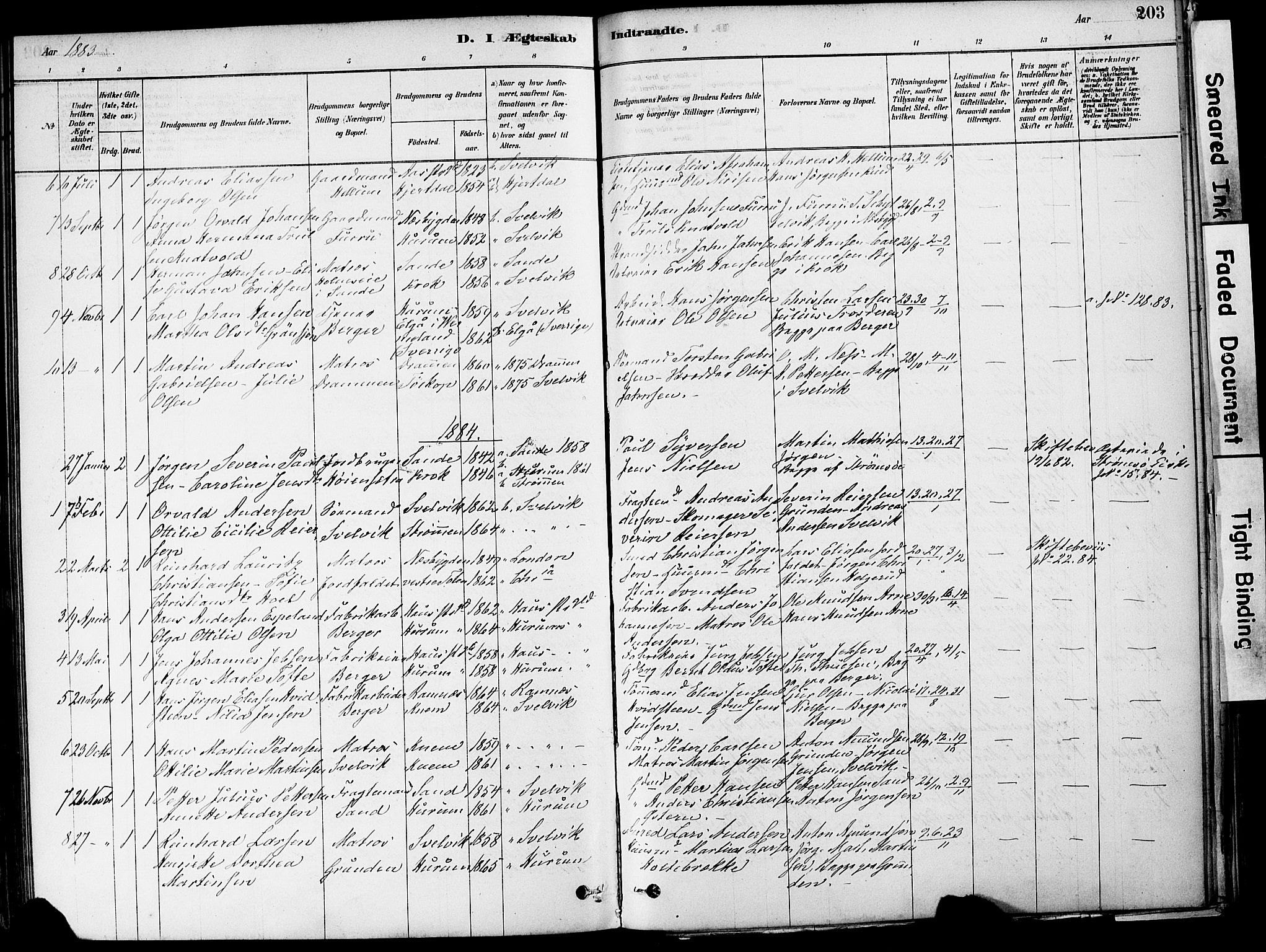 Strømm kirkebøker, AV/SAKO-A-322/F/Fa/L0004: Parish register (official) no. I 4, 1878-1899, p. 203