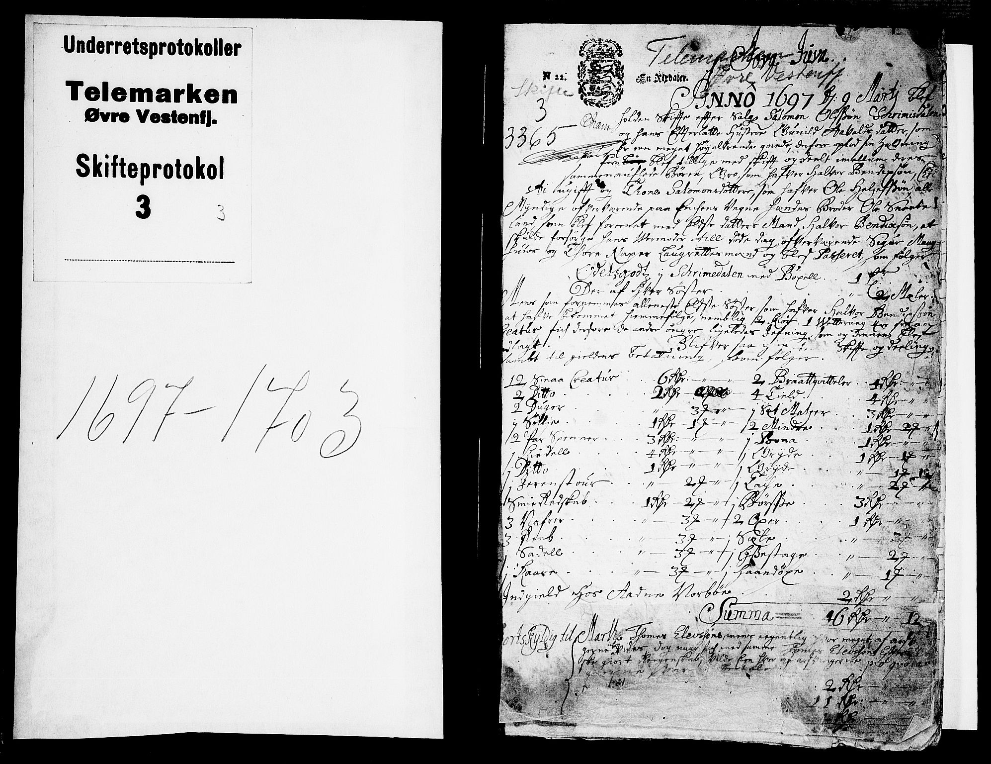Vest-Telemark sorenskriveri, SAKO/A-134/H/Ha/Haa/L0002: Skifteprotokoll, 1697-1703, p. 0b-1a