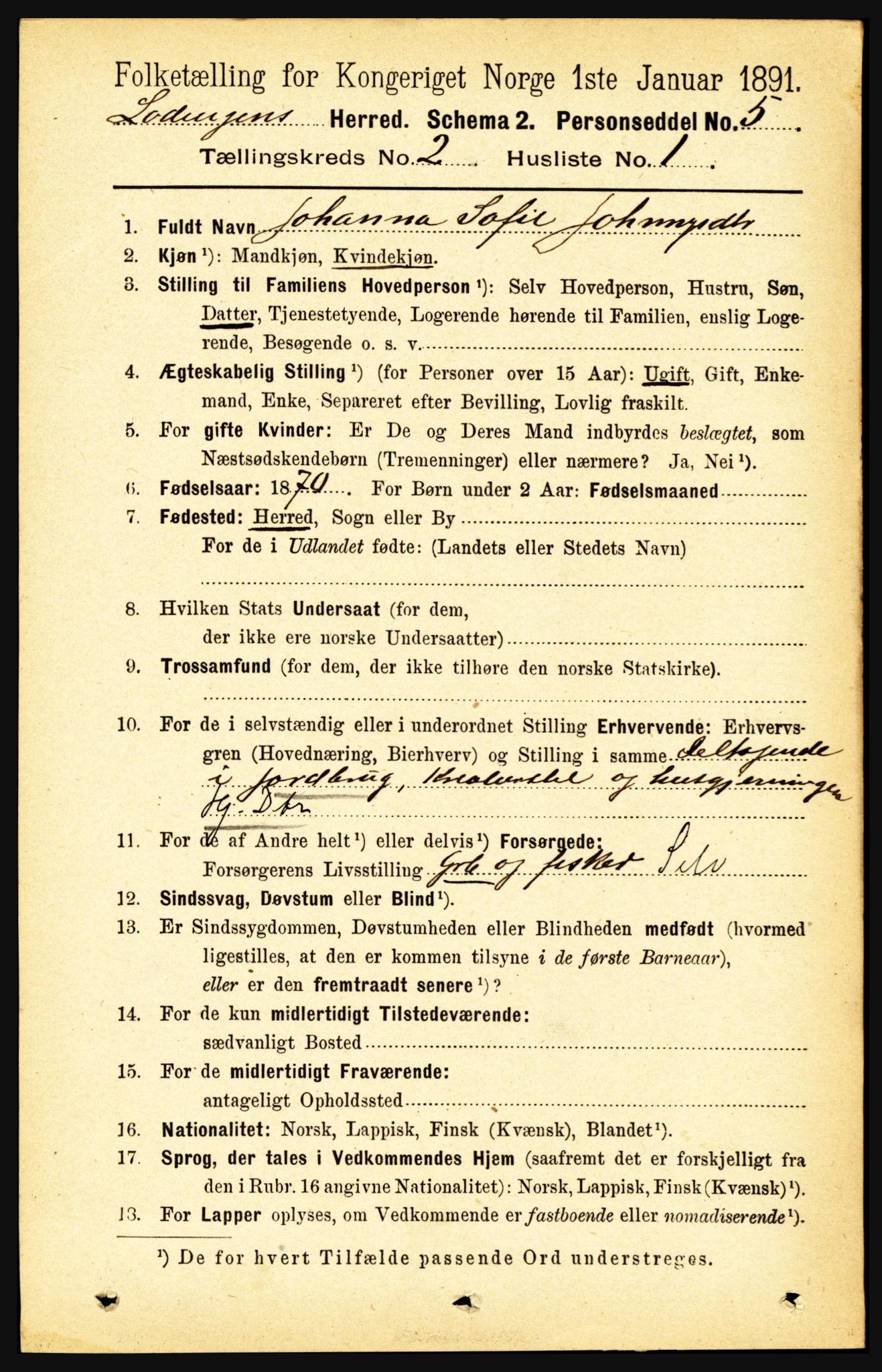 RA, 1891 census for 1851 Lødingen, 1891, p. 739