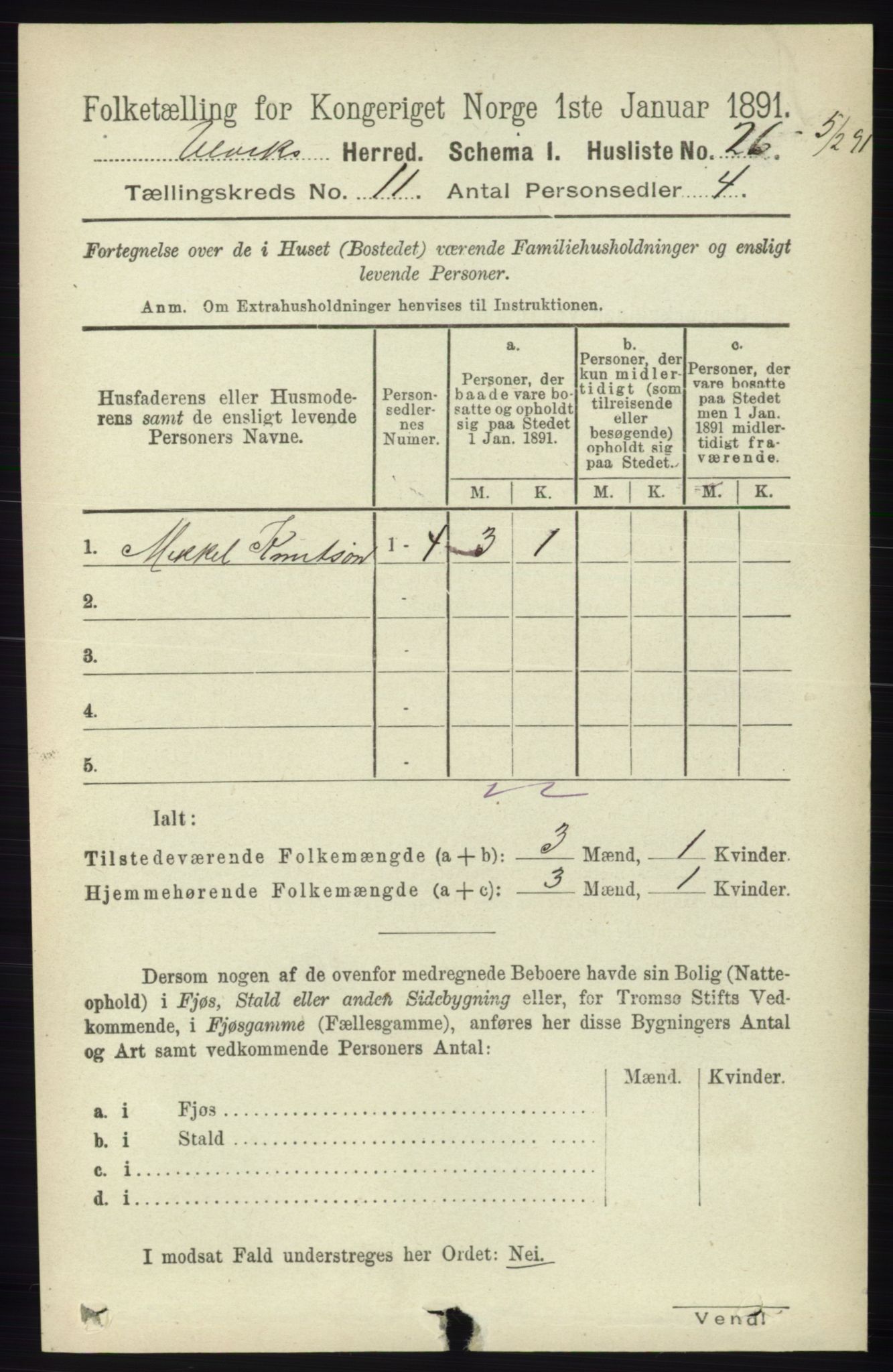 RA, 1891 census for 1233 Ulvik, 1891, p. 3465
