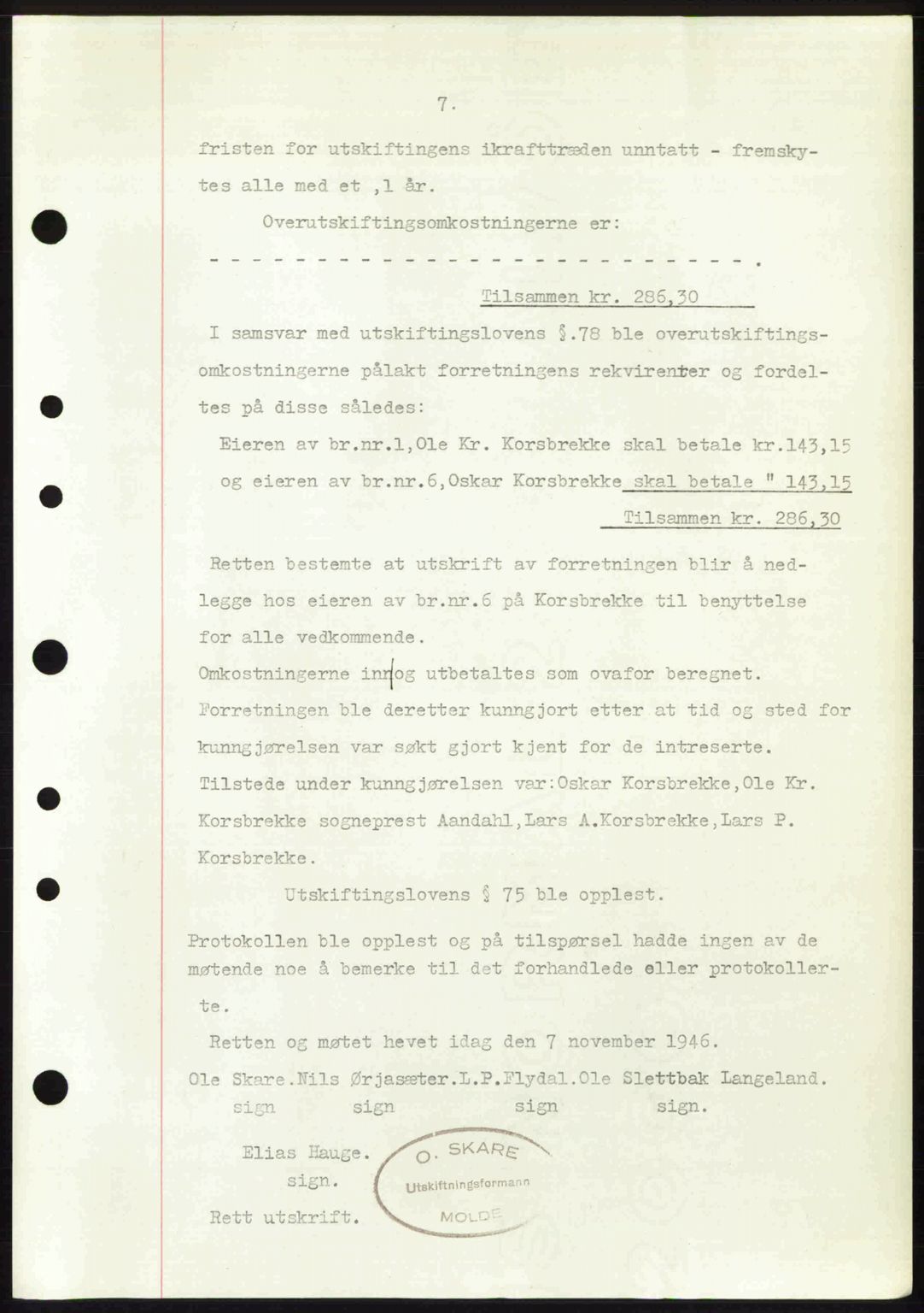 Nordre Sunnmøre sorenskriveri, AV/SAT-A-0006/1/2/2C/2Ca: Mortgage book no. A23, 1946-1947, Diary no: : 2135/1946