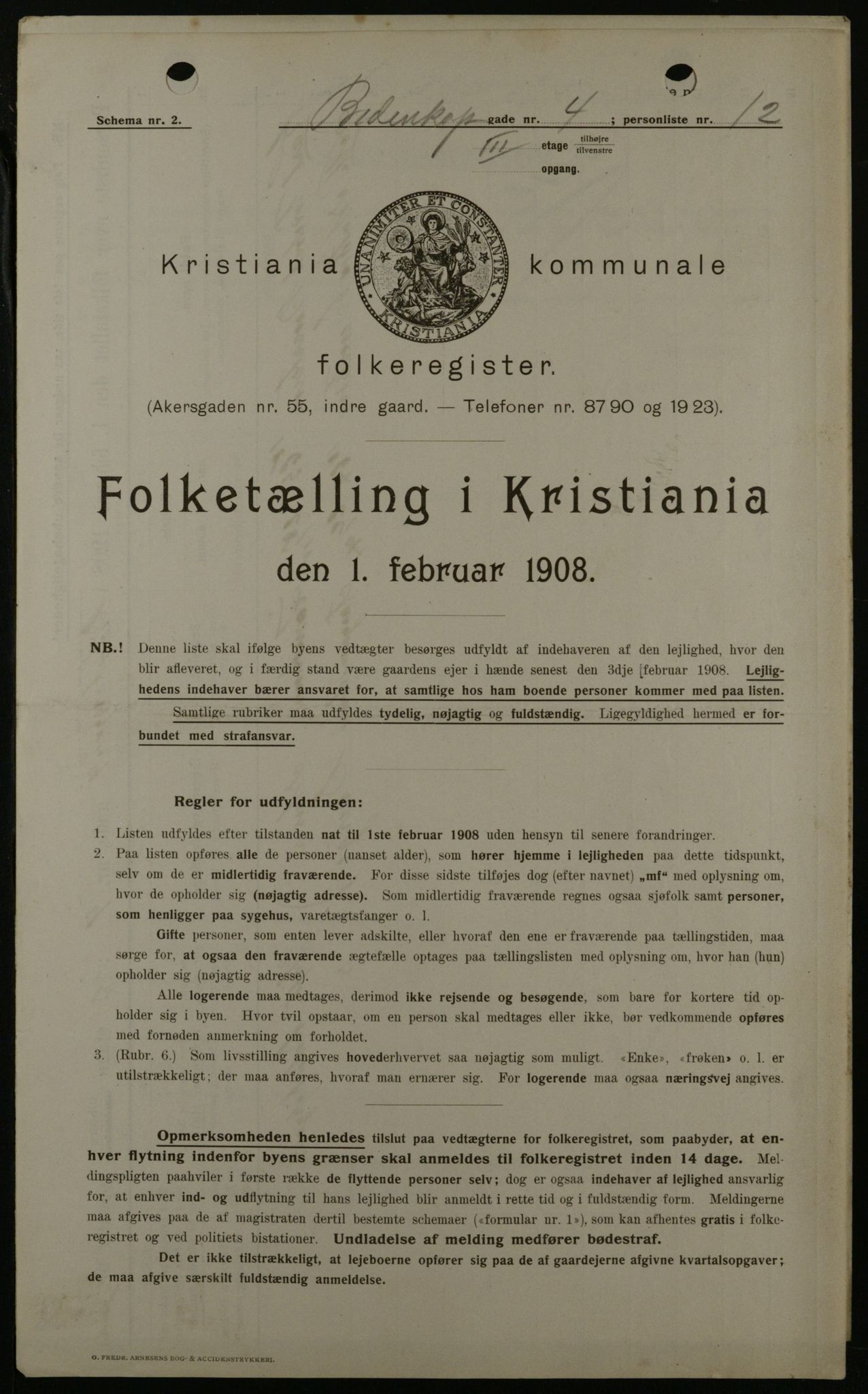 OBA, Municipal Census 1908 for Kristiania, 1908, p. 4726
