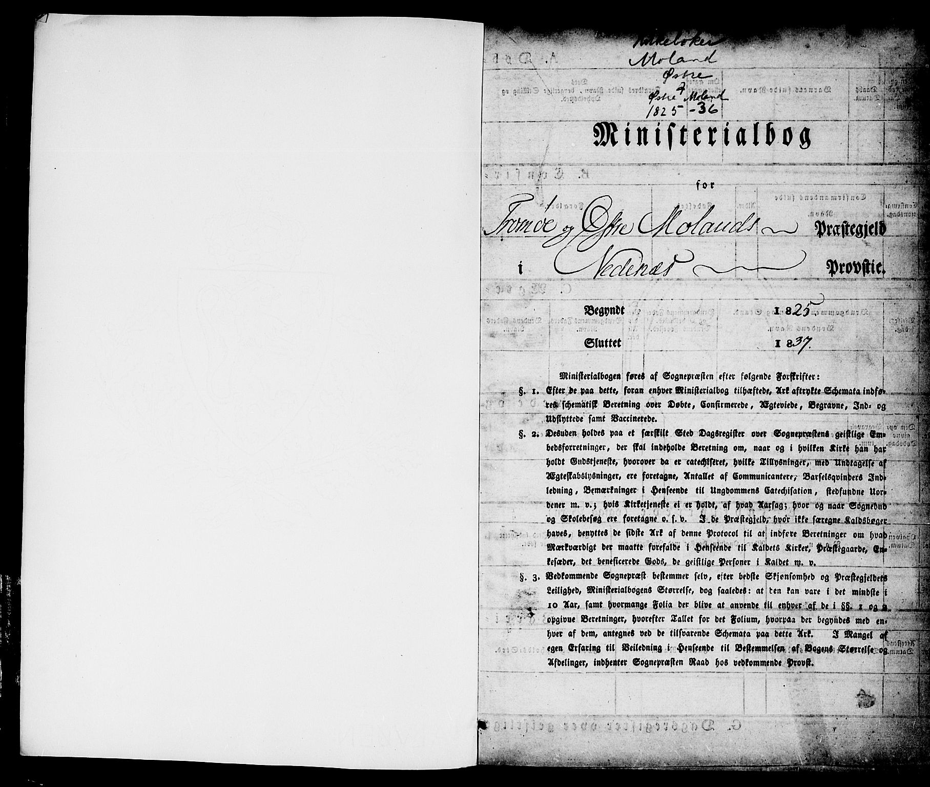 Austre Moland sokneprestkontor, SAK/1111-0001/F/Fa/Faa/L0005: Parish register (official) no. A 5, 1825-1837