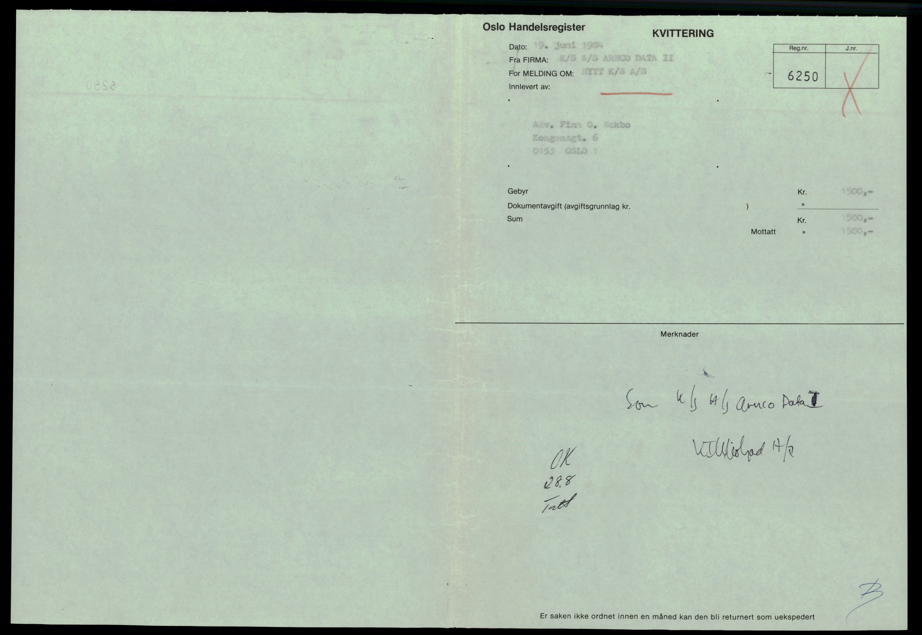 Oslo byfogd, Handelsregisteret, SAT/A-10867/G/Gc/Gca/L0428: Ikke konverterte foretak, K/S.A-K/S.D, 1890-1990, p. 1