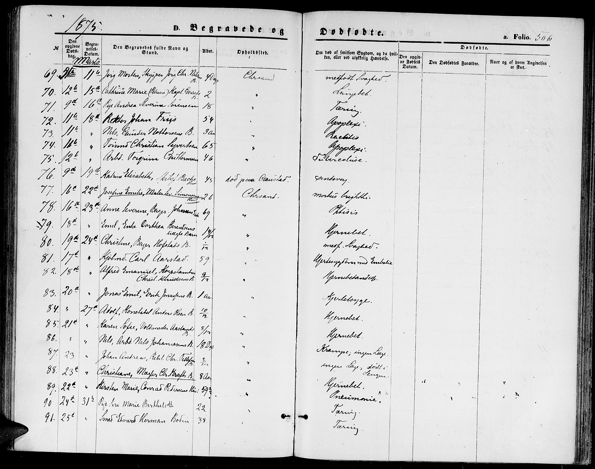 Kristiansand domprosti, AV/SAK-1112-0006/F/Fb/L0013: Parish register (copy) no. B 13, 1871-1880, p. 506