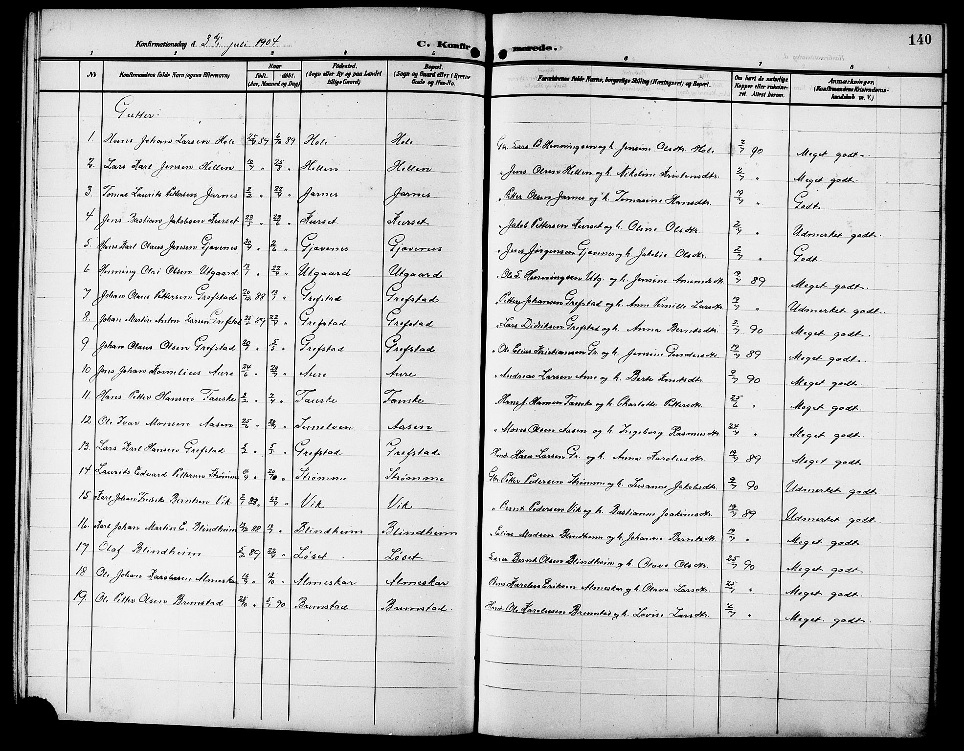 Ministerialprotokoller, klokkerbøker og fødselsregistre - Møre og Romsdal, SAT/A-1454/523/L0341: Parish register (copy) no. 523C04, 1903-1916, p. 140