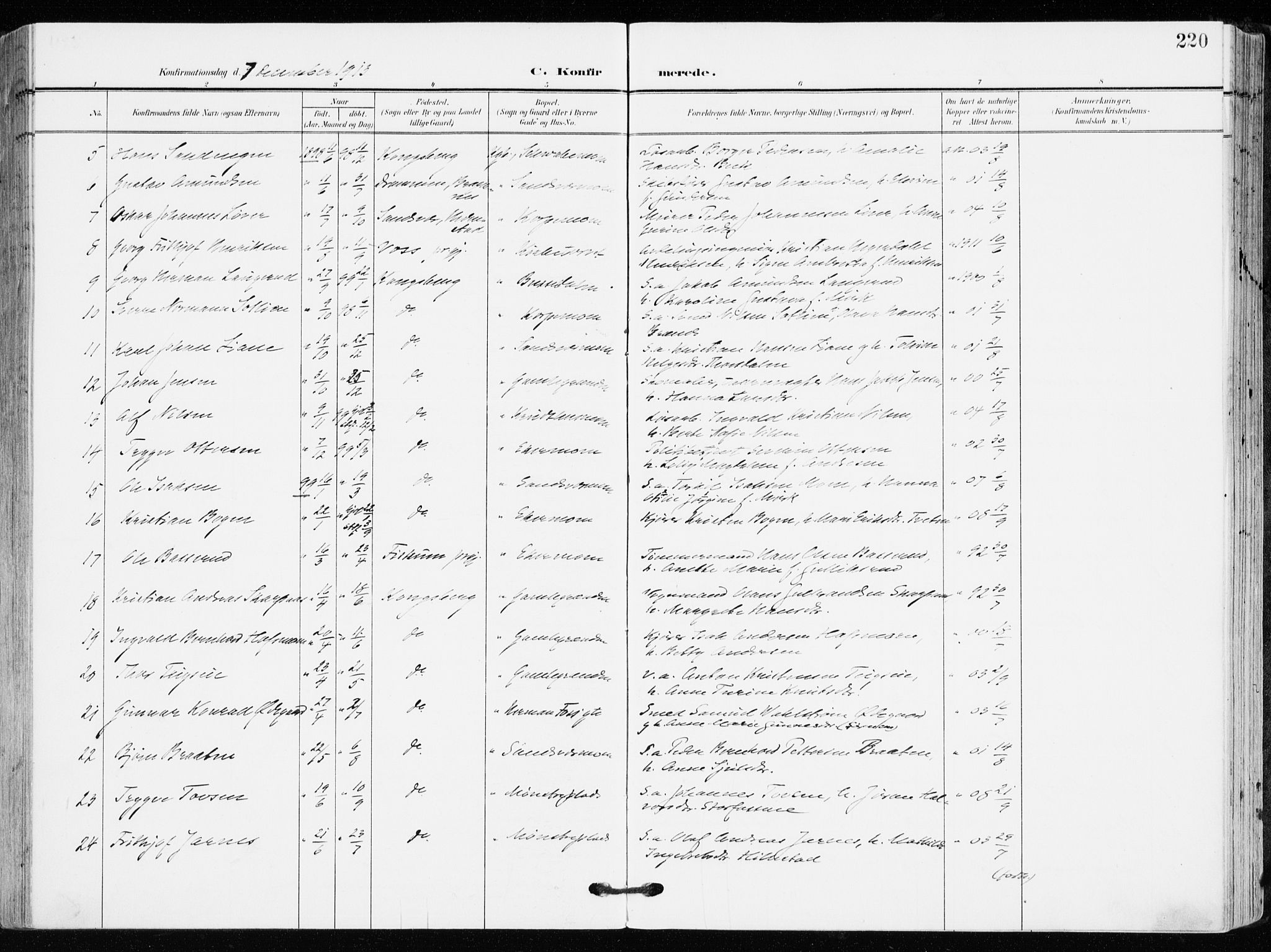 Kongsberg kirkebøker, AV/SAKO-A-22/F/Fb/L0004: Parish register (official) no. II 4, 1906-1918, p. 220