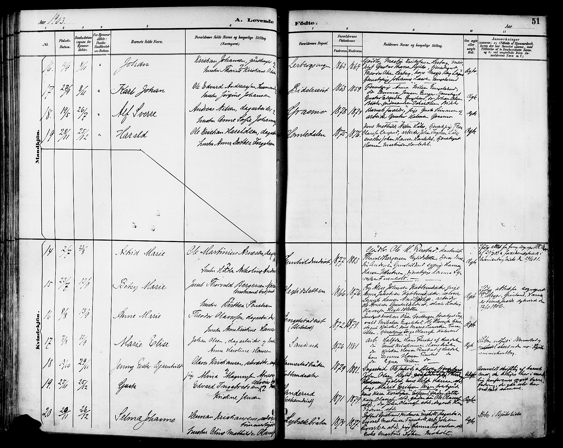 Nannestad prestekontor Kirkebøker, AV/SAO-A-10414a/F/Fa/L0015: Parish register (official) no. I 15, 1891-1905, p. 51