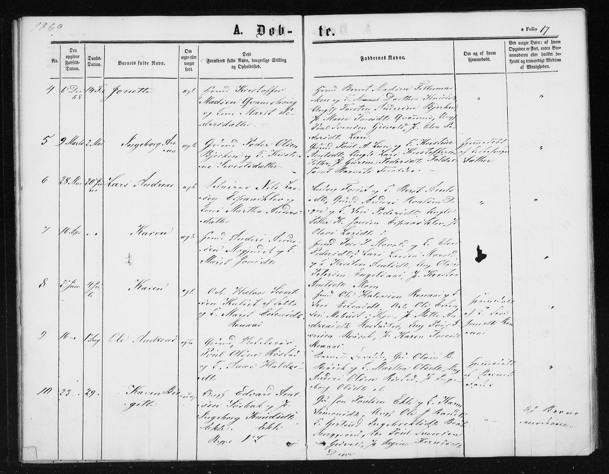 Ministerialprotokoller, klokkerbøker og fødselsregistre - Sør-Trøndelag, SAT/A-1456/608/L0333: Parish register (official) no. 608A02, 1862-1876, p. 17