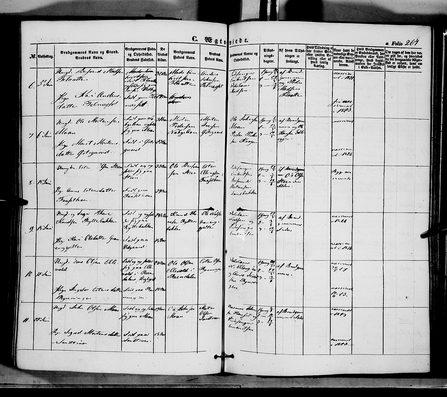 Tynset prestekontor, SAH/PREST-058/H/Ha/Haa/L0020: Parish register (official) no. 20, 1848-1862, p. 264