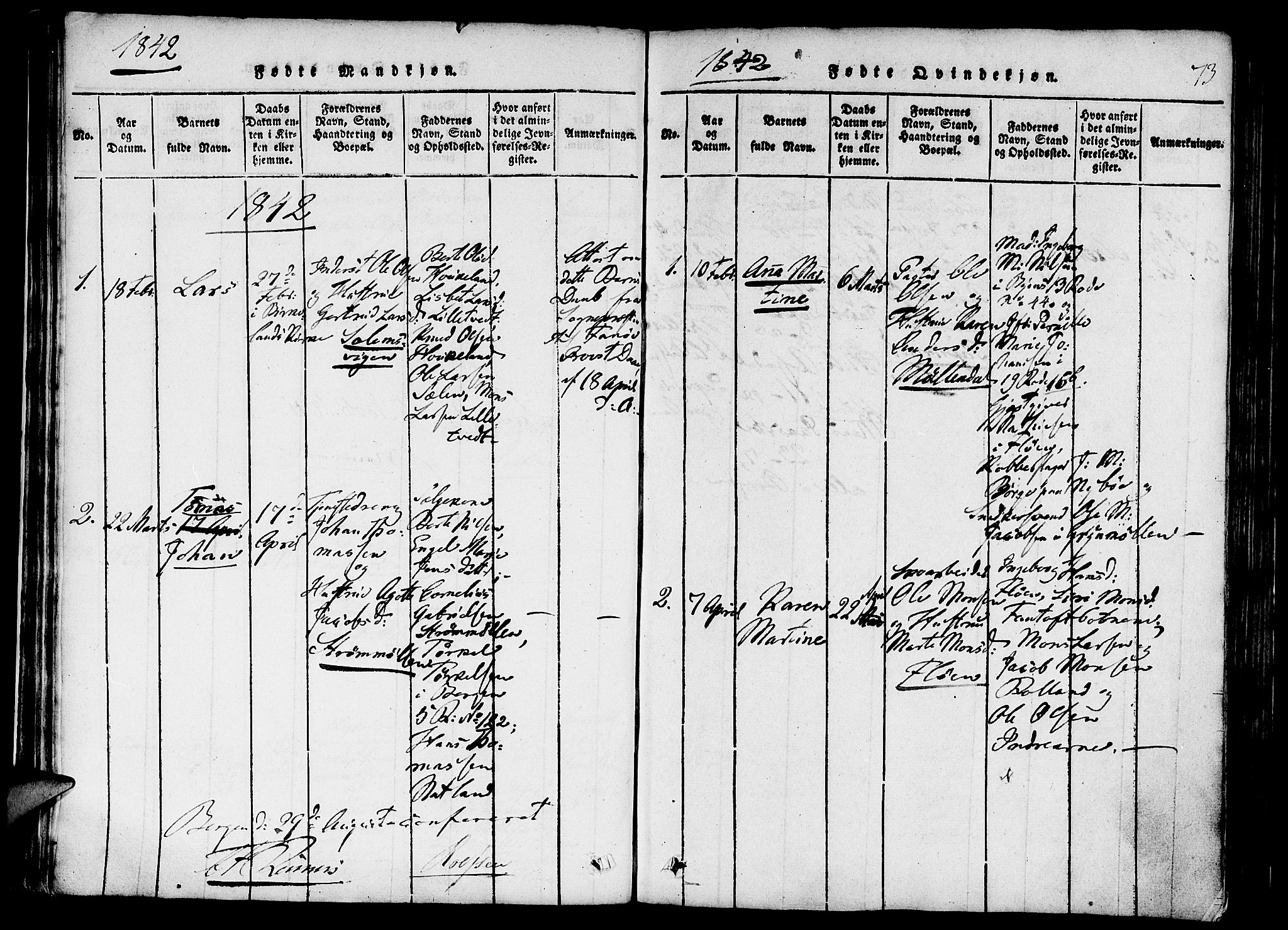 St. Jørgens hospital og Årstad sokneprestembete, AV/SAB-A-99934: Parish register (official) no. A 3, 1815-1843, p. 73