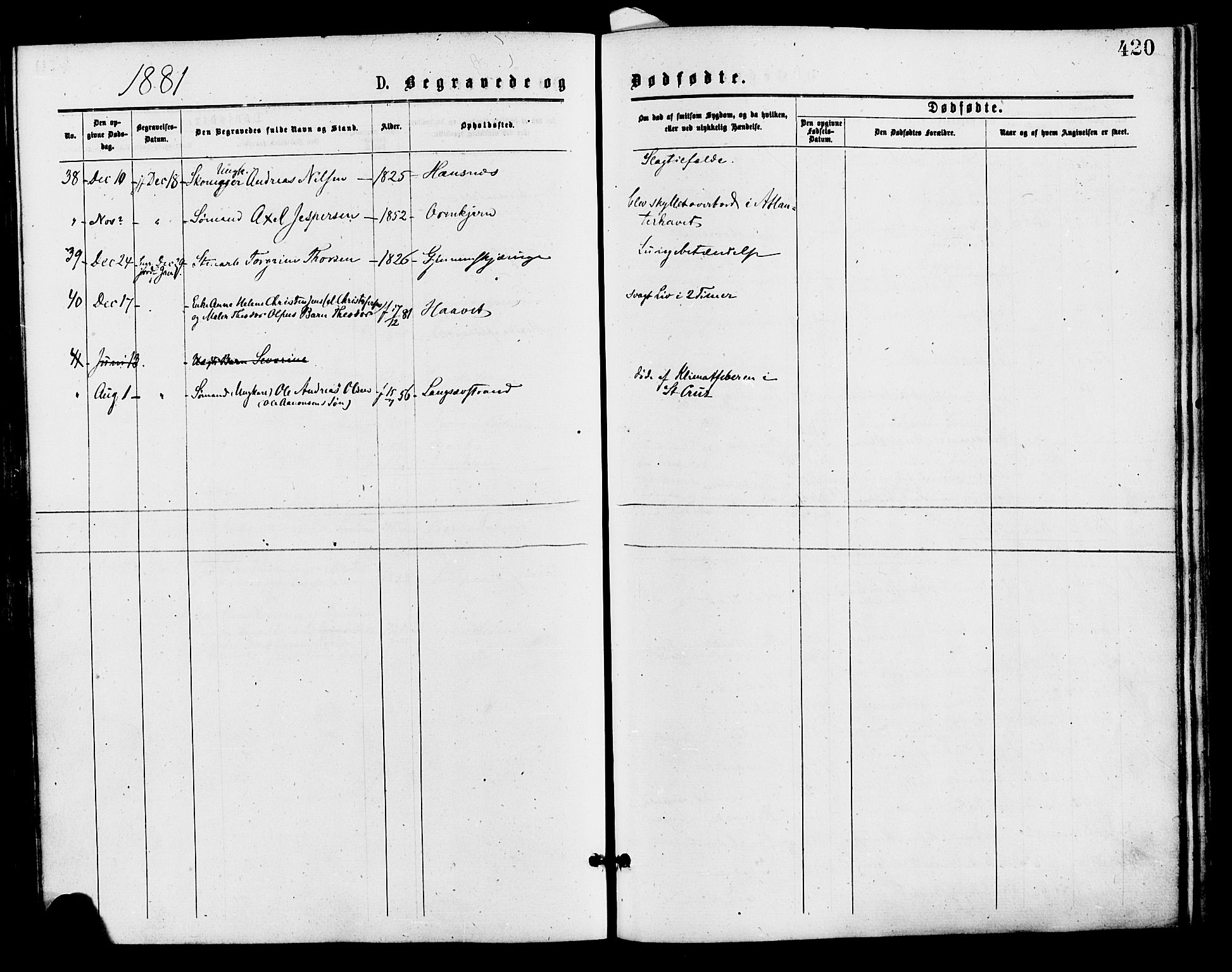 Barbu sokneprestkontor, AV/SAK-1111-0003/F/Fa/L0001: Parish register (official) no. A 1 /1, 1878-1883, p. 420