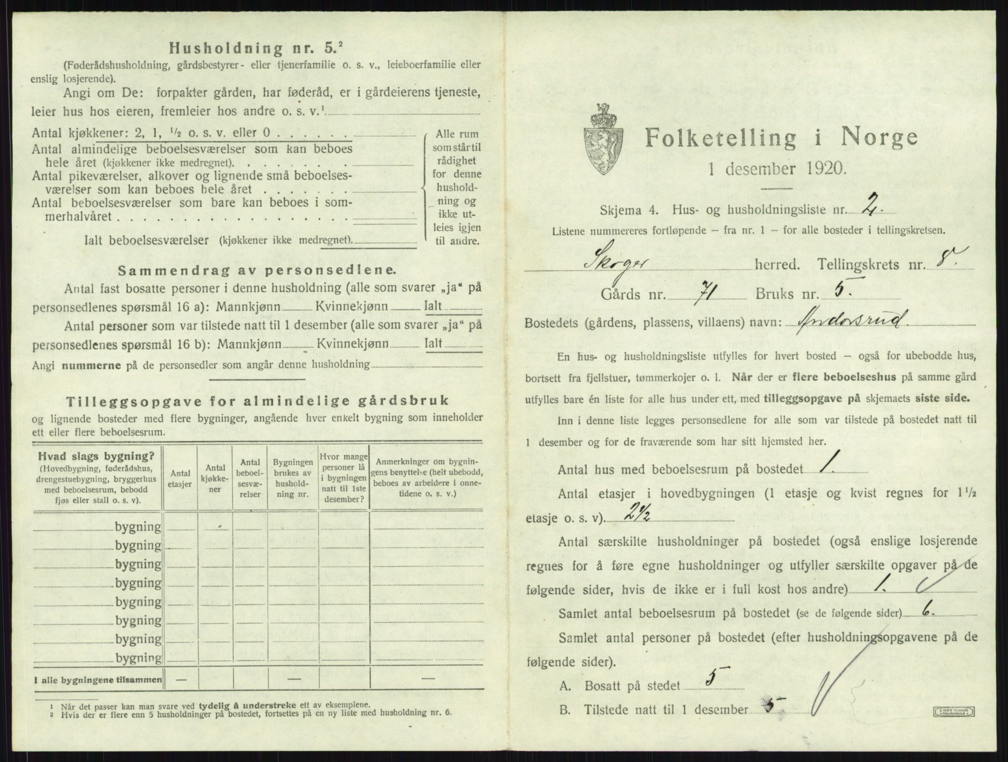 SAKO, 1920 census for Skoger, 1920, p. 1640