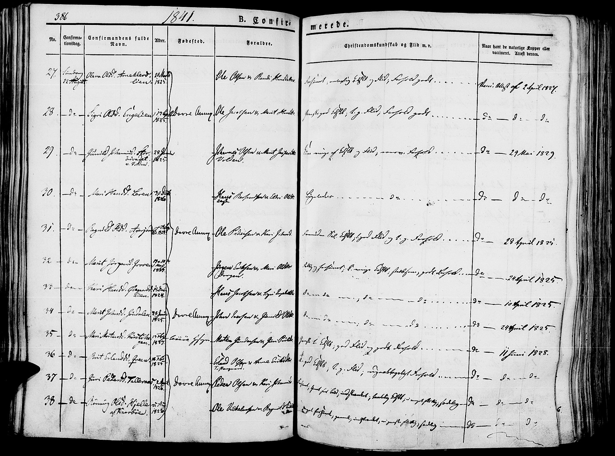 Lesja prestekontor, AV/SAH-PREST-068/H/Ha/Haa/L0005: Parish register (official) no. 5, 1830-1842, p. 386