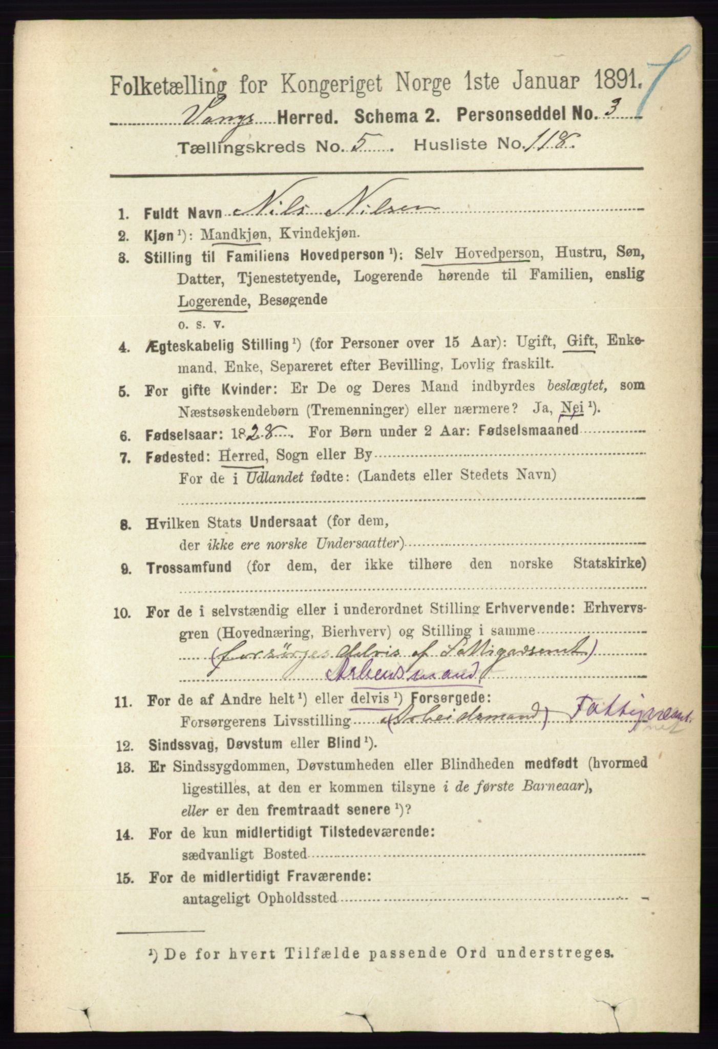 RA, 1891 census for 0414 Vang, 1891, p. 4146