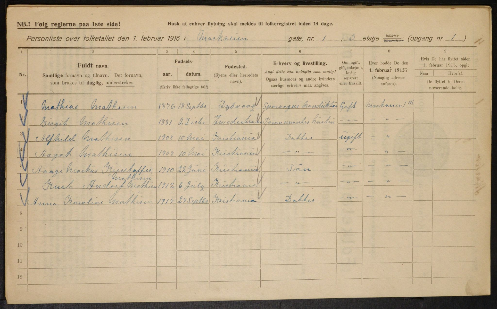 OBA, Municipal Census 1916 for Kristiania, 1916, p. 64371