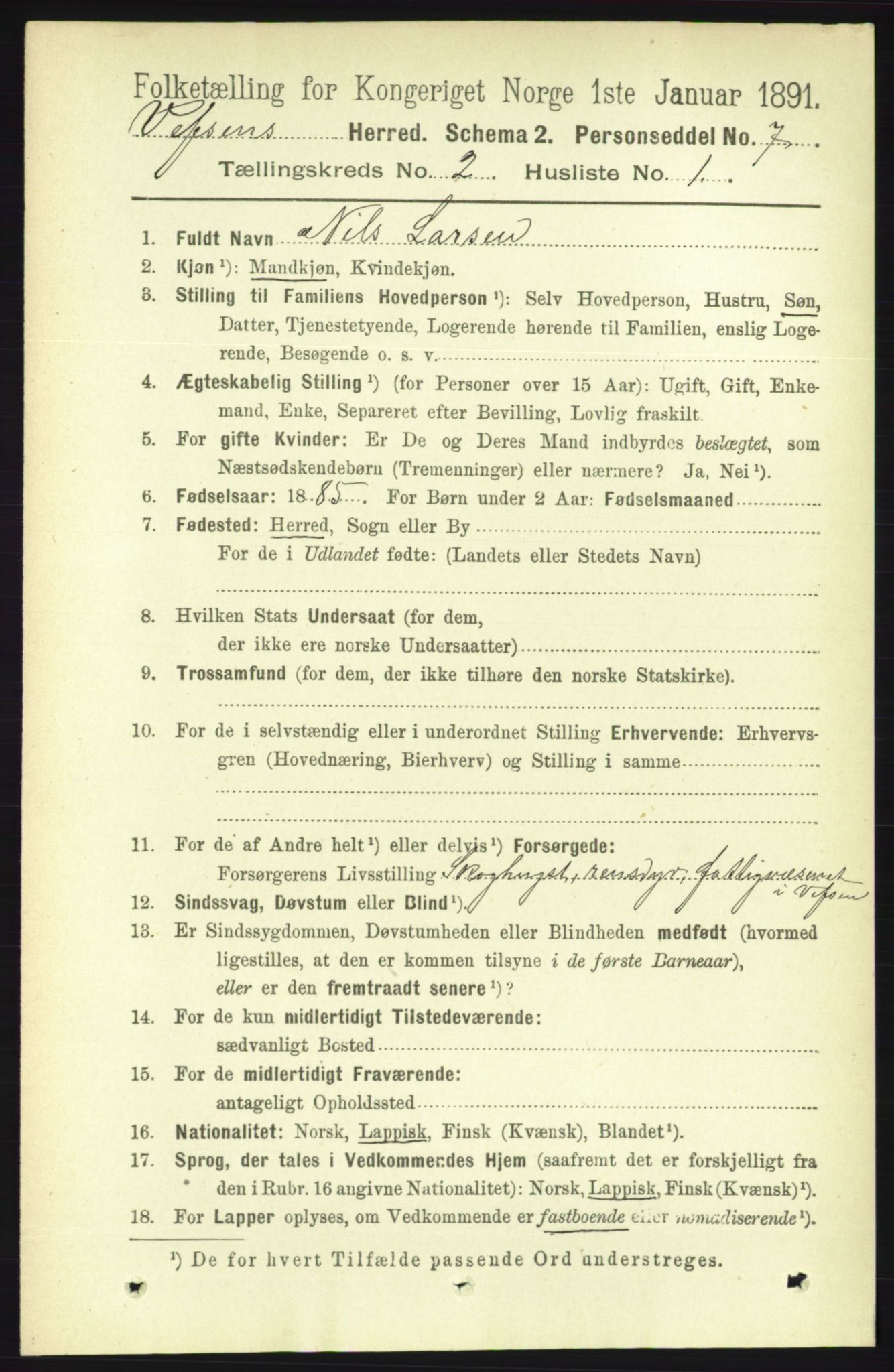 RA, 1891 census for 1824 Vefsn, 1891, p. 629