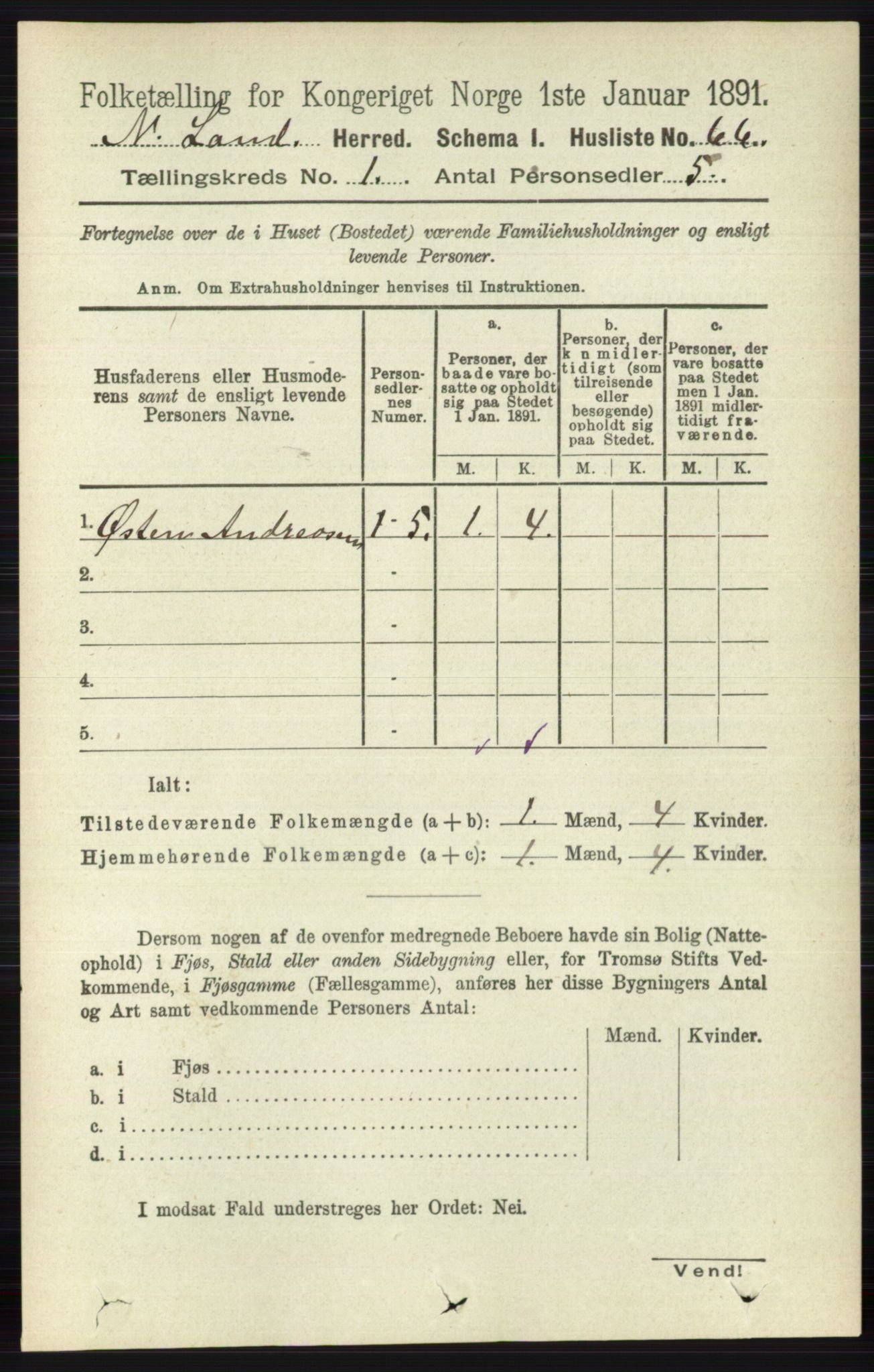 RA, 1891 census for 0538 Nordre Land, 1891, p. 113