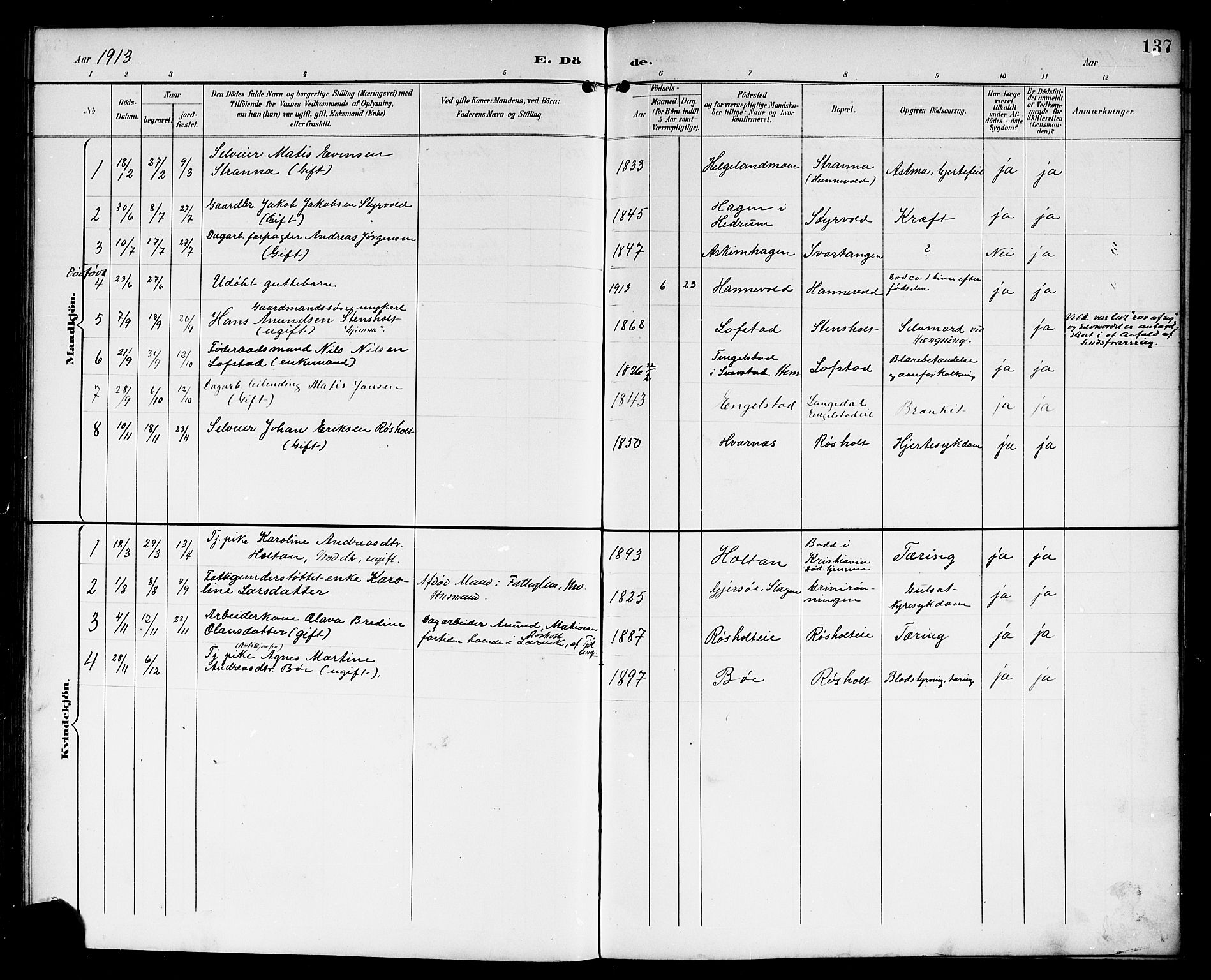 Lardal kirkebøker, AV/SAKO-A-350/G/Gc/L0002: Parish register (copy) no. III 2, 1894-1918, p. 137