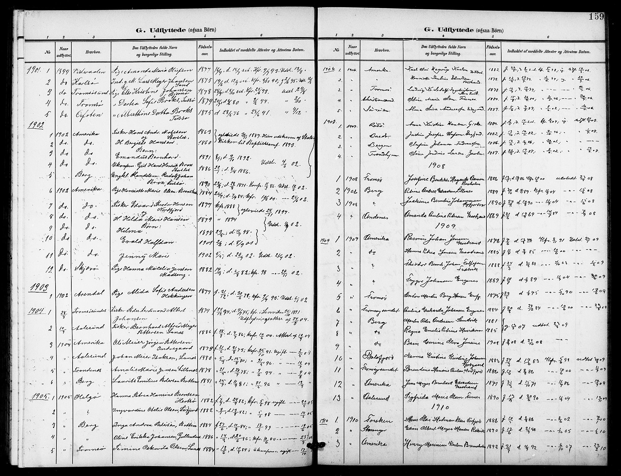 Lenvik sokneprestembete, SATØ/S-1310/H/Ha/Hab/L0022klokker: Parish register (copy) no. 22, 1901-1918, p. 159