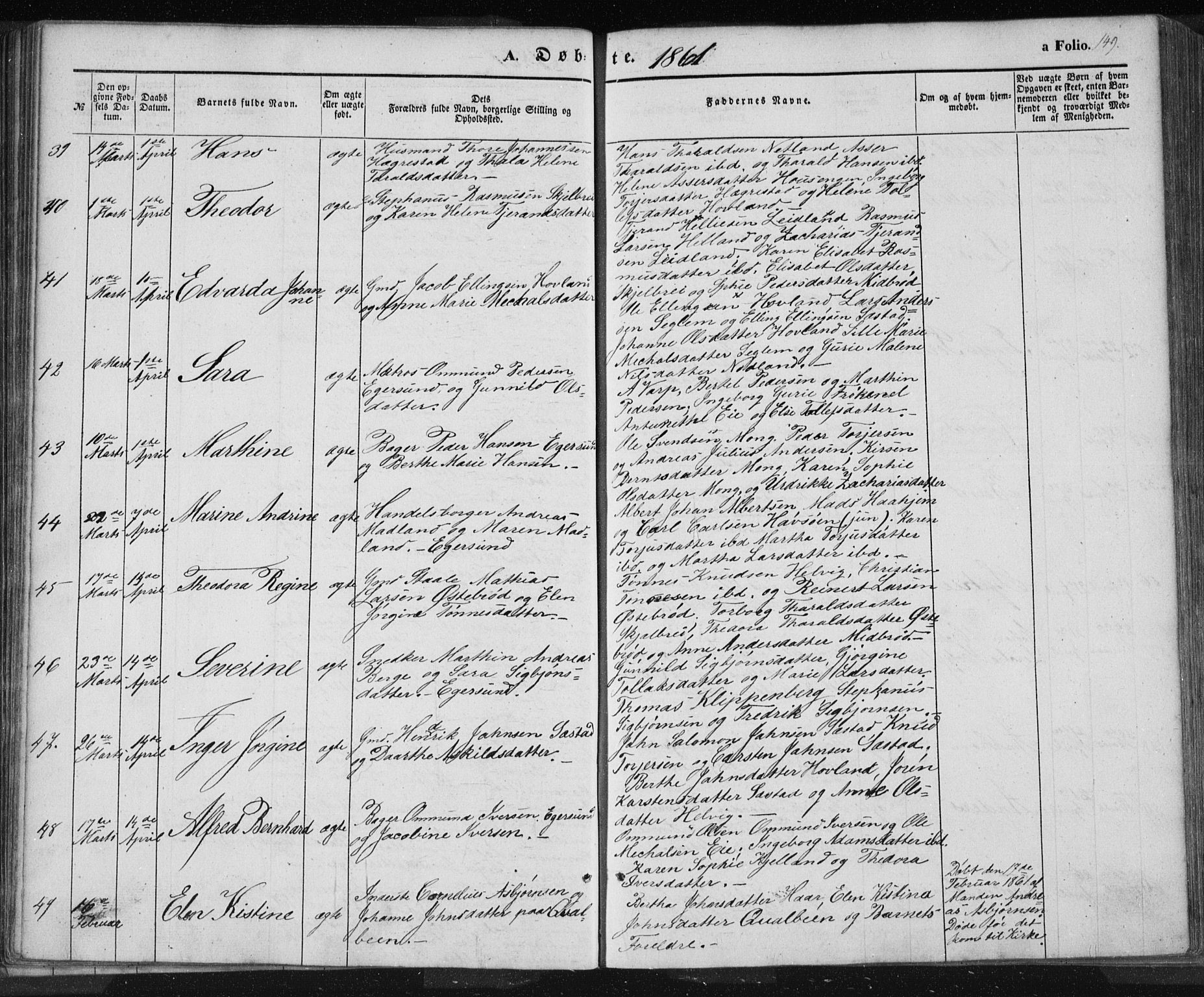 Eigersund sokneprestkontor, AV/SAST-A-101807/S08/L0012: Parish register (official) no. A 12.1, 1850-1865, p. 149