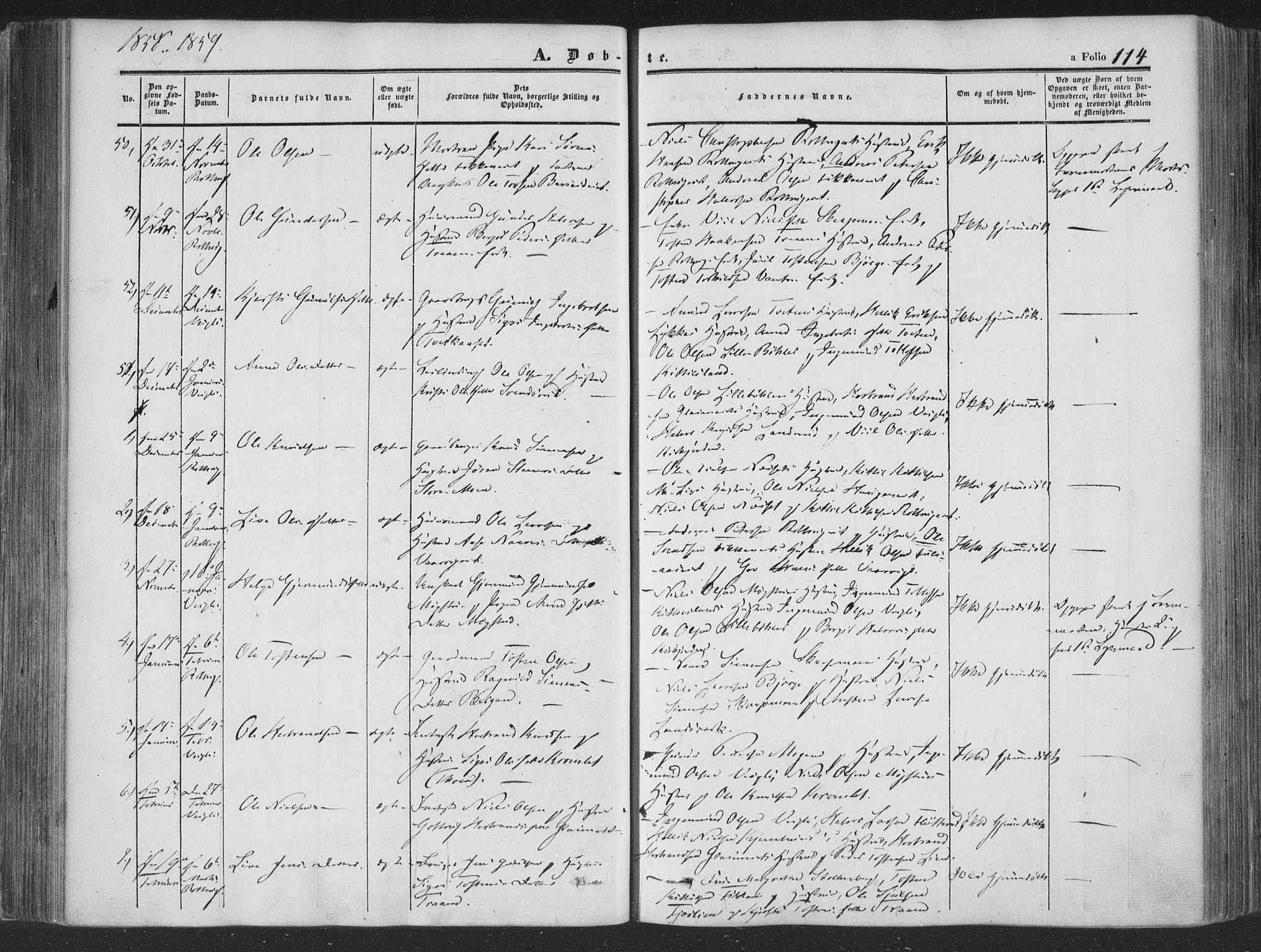 Rollag kirkebøker, AV/SAKO-A-240/F/Fa/L0008: Parish register (official) no. I 8, 1847-1860, p. 114