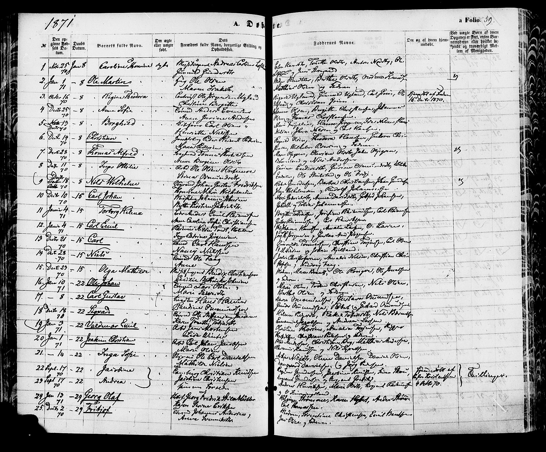 Kristiansand domprosti, AV/SAK-1112-0006/F/Fa/L0015: Parish register (official) no. A 15, 1867-1880, p. 59