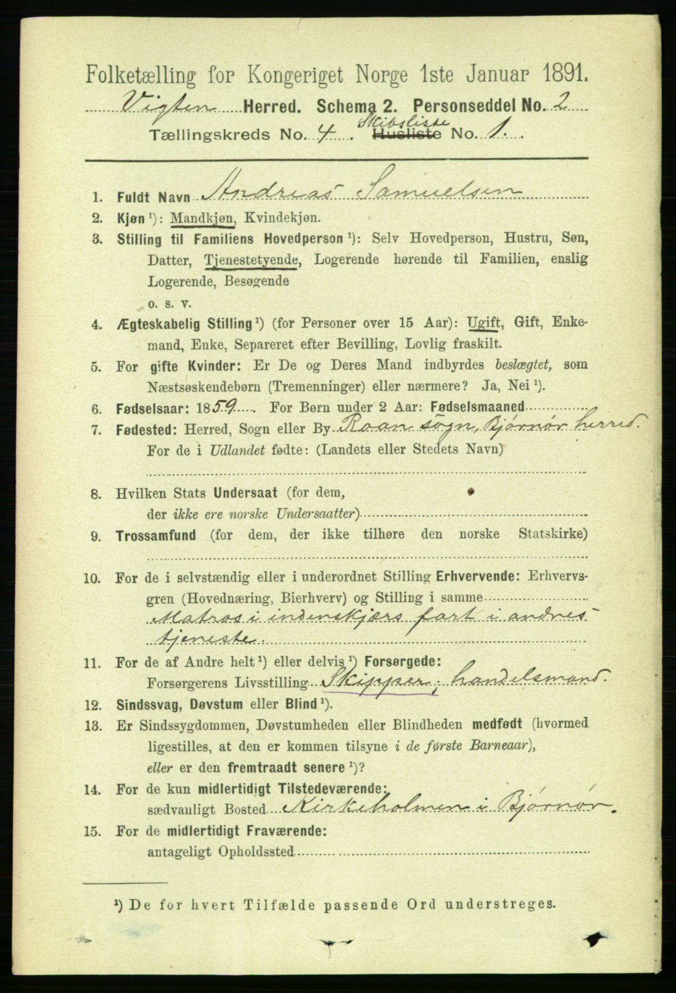 RA, 1891 census for 1750 Vikna, 1891, p. 2796