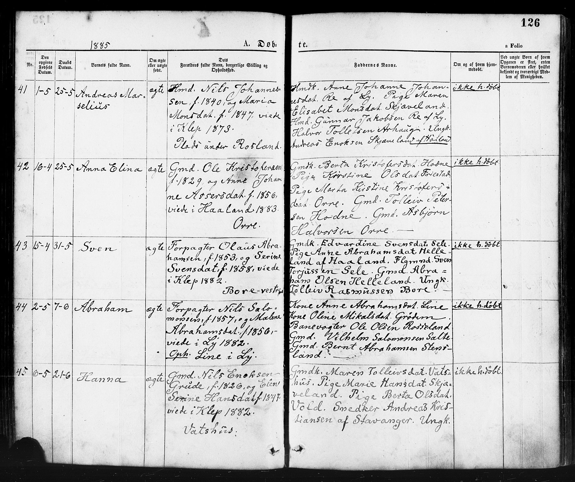 Klepp sokneprestkontor, SAST/A-101803/001/3/30BA/L0006: Parish register (official) no. A 6, 1871-1885, p. 126
