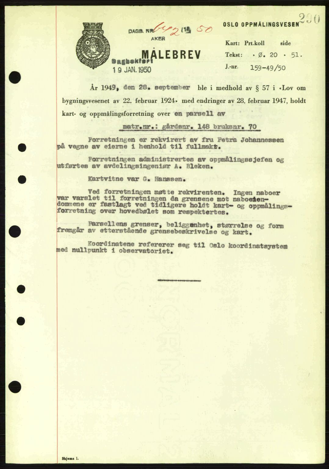 Oslo byskriverembete, AV/SAO-A-10227/G/Gb/Gbd/Gbda/L0017: Mortgage book no. A215, 1949-1950, Diary no: : 642/1950