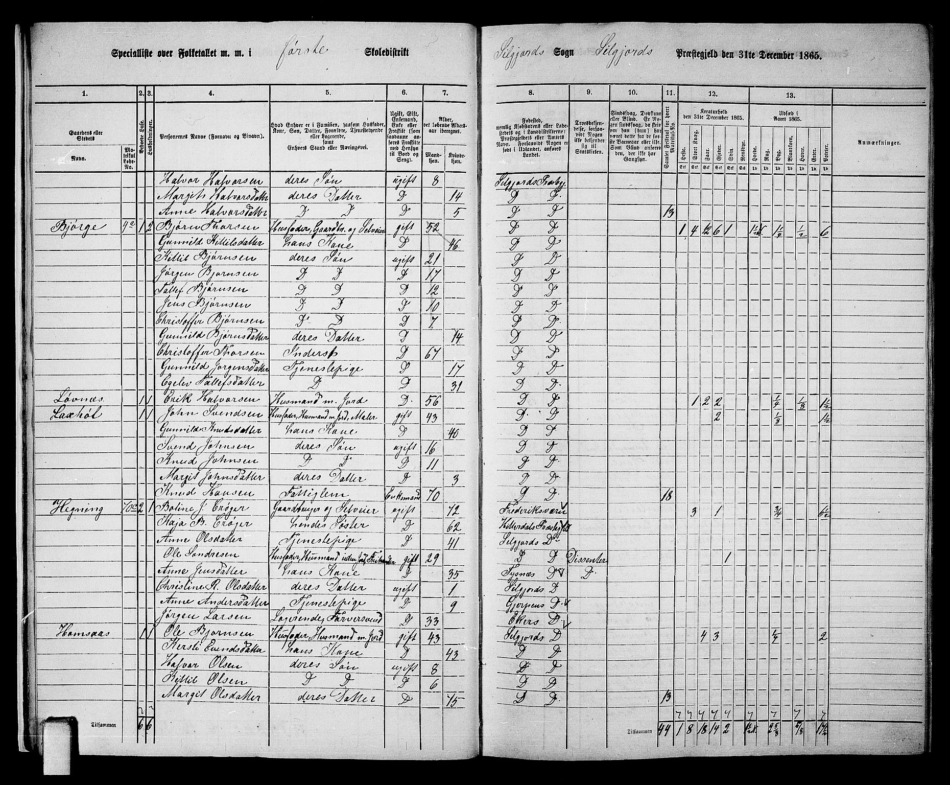 RA, 1865 census for Seljord, 1865, p. 14