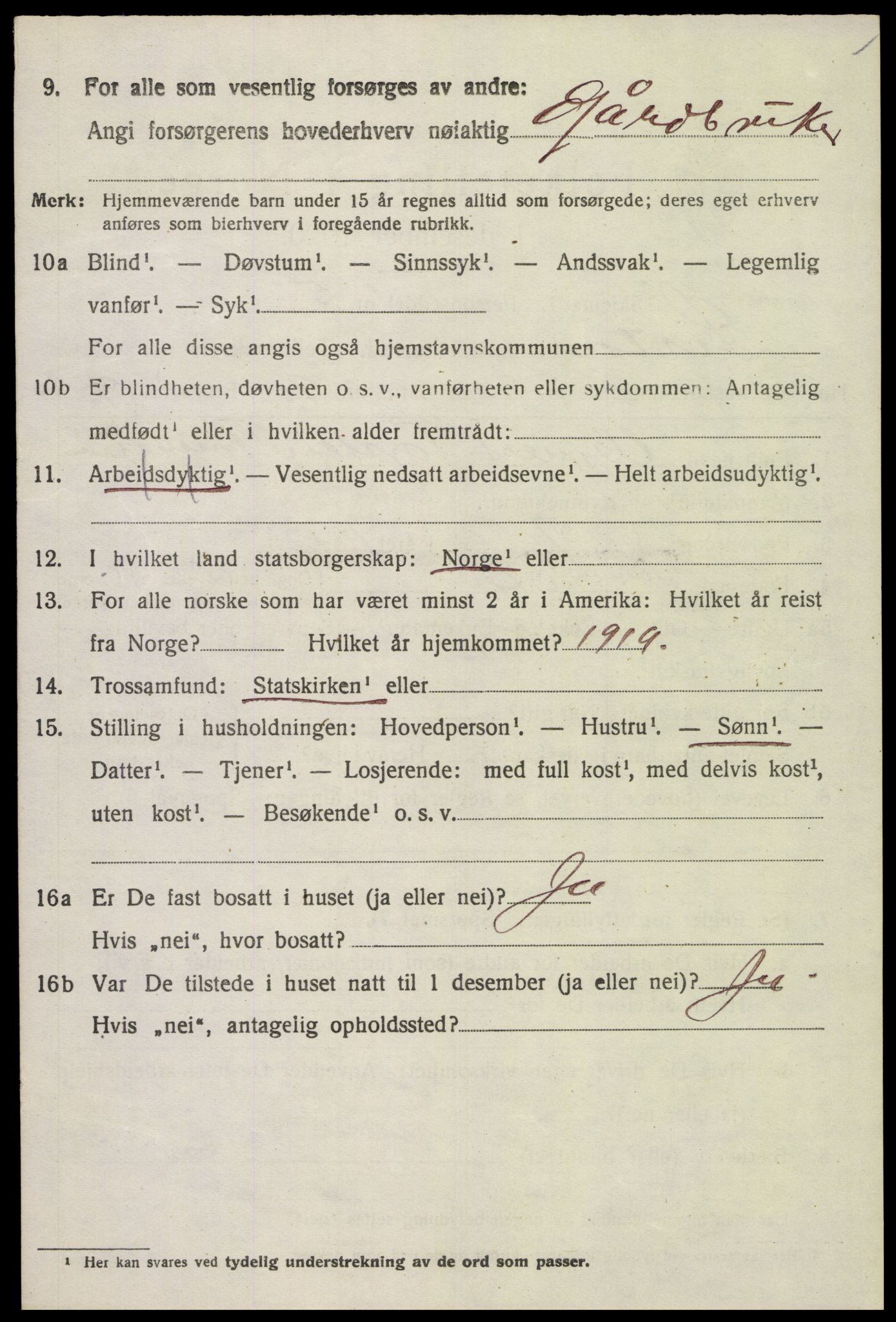 SAK, 1920 census for Lista, 1920, p. 10946