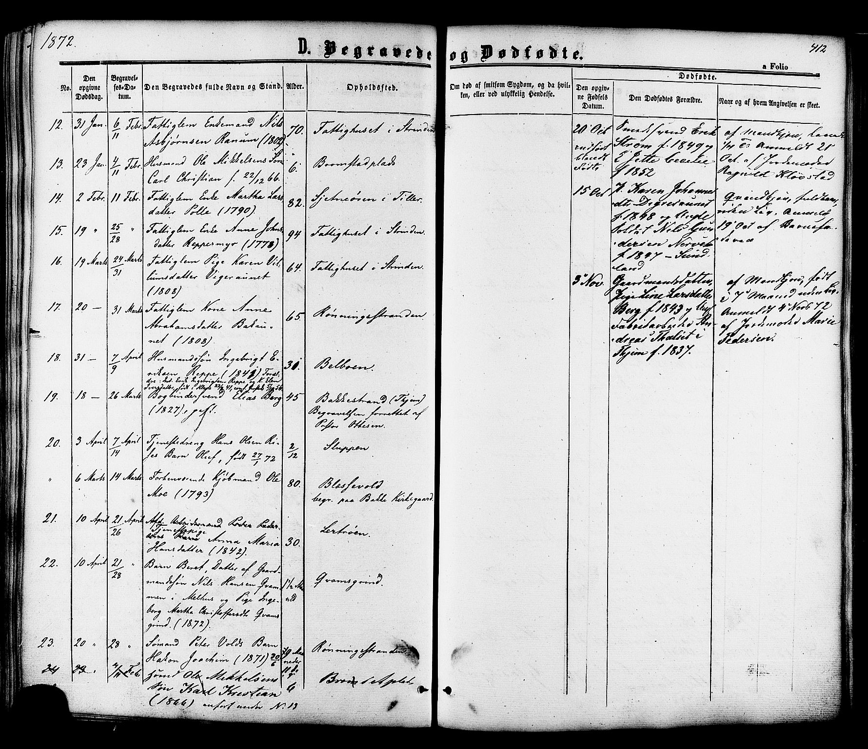 Ministerialprotokoller, klokkerbøker og fødselsregistre - Sør-Trøndelag, SAT/A-1456/606/L0293: Parish register (official) no. 606A08, 1866-1877, p. 412