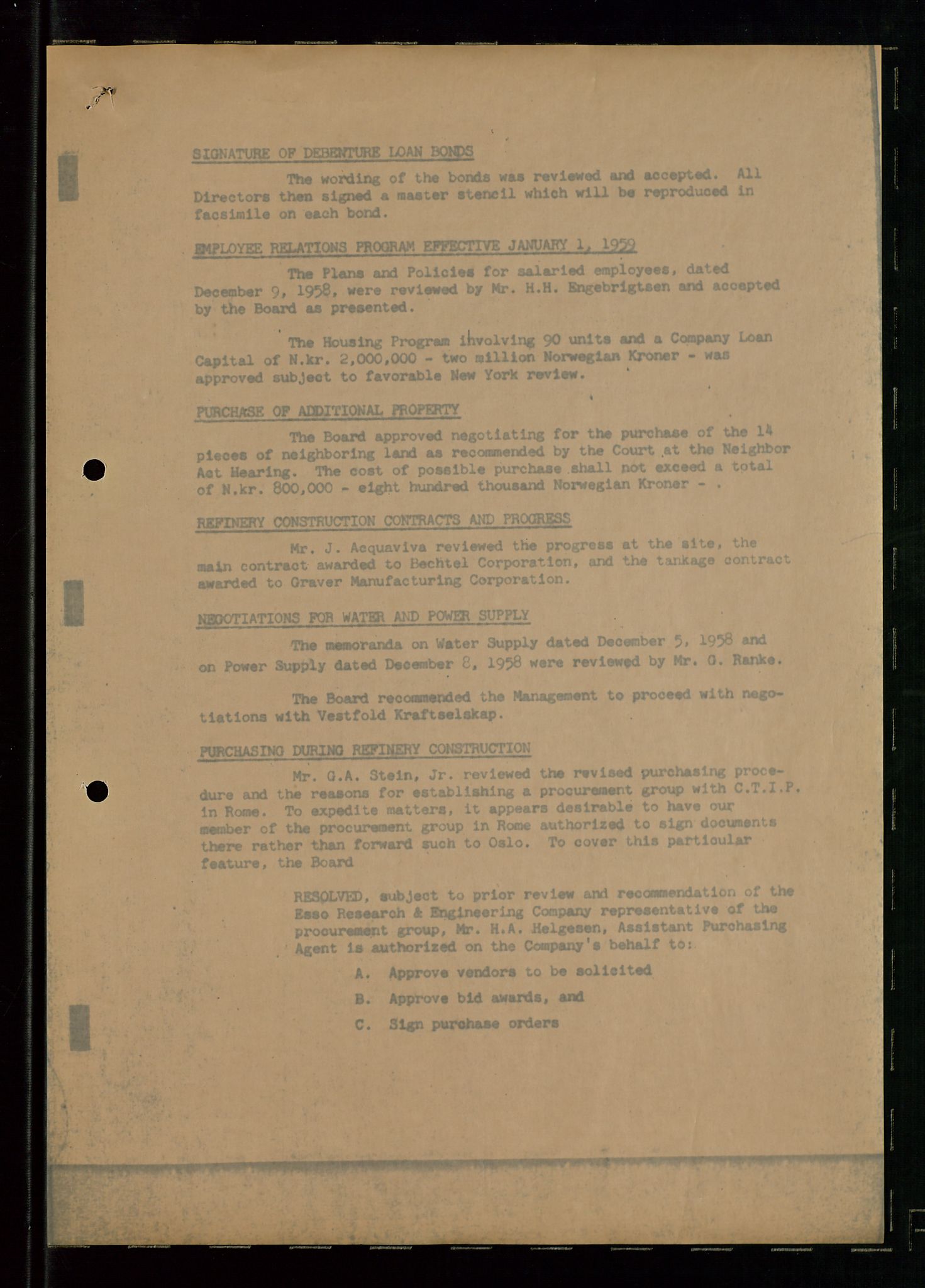 PA 1537 - A/S Essoraffineriet Norge, AV/SAST-A-101957/A/Aa/L0001/0001: Styremøter / Styremøter, board meetings, 1959-1961, p. 250