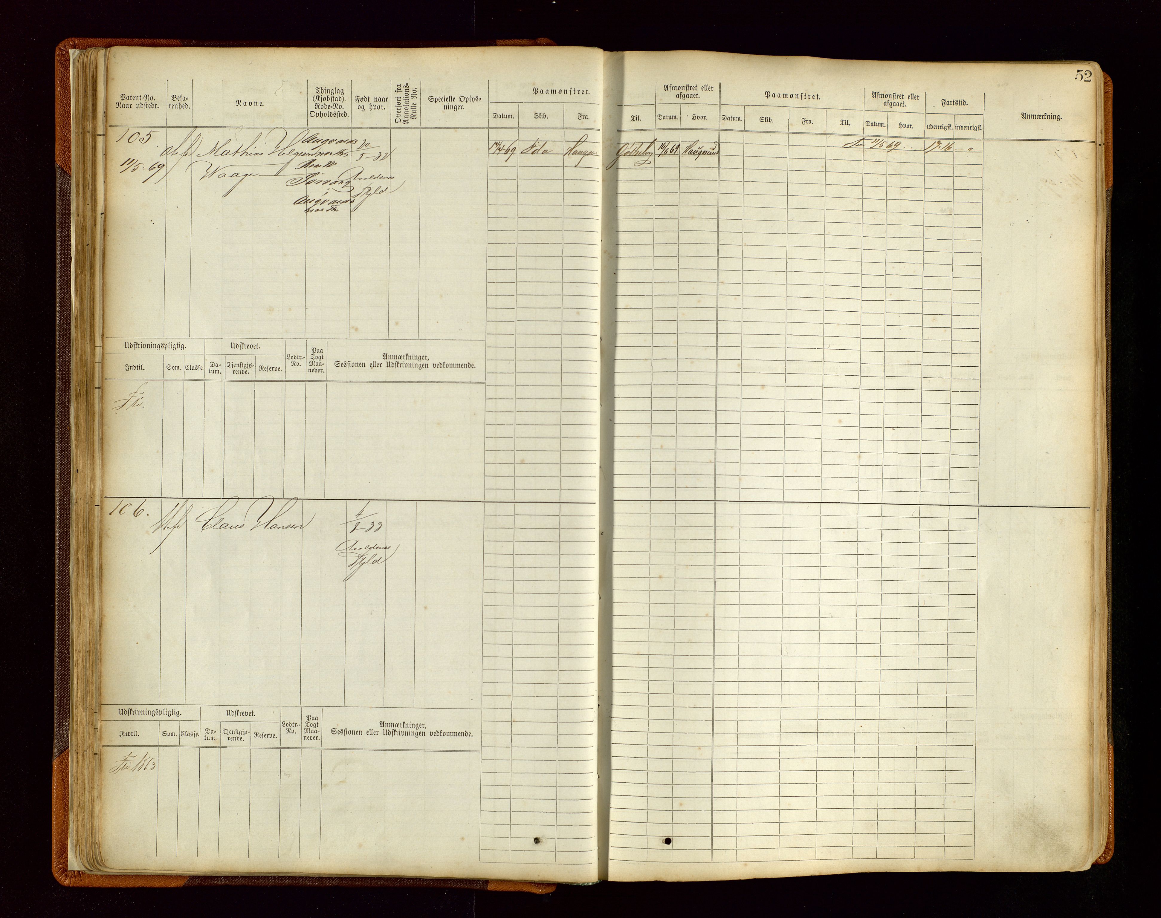 Haugesund sjømannskontor, AV/SAST-A-102007/F/Fb/Fbb/L0004: Sjøfartsrulle Haugesund krets nr. 1-1922, 1868-1948, p. 52