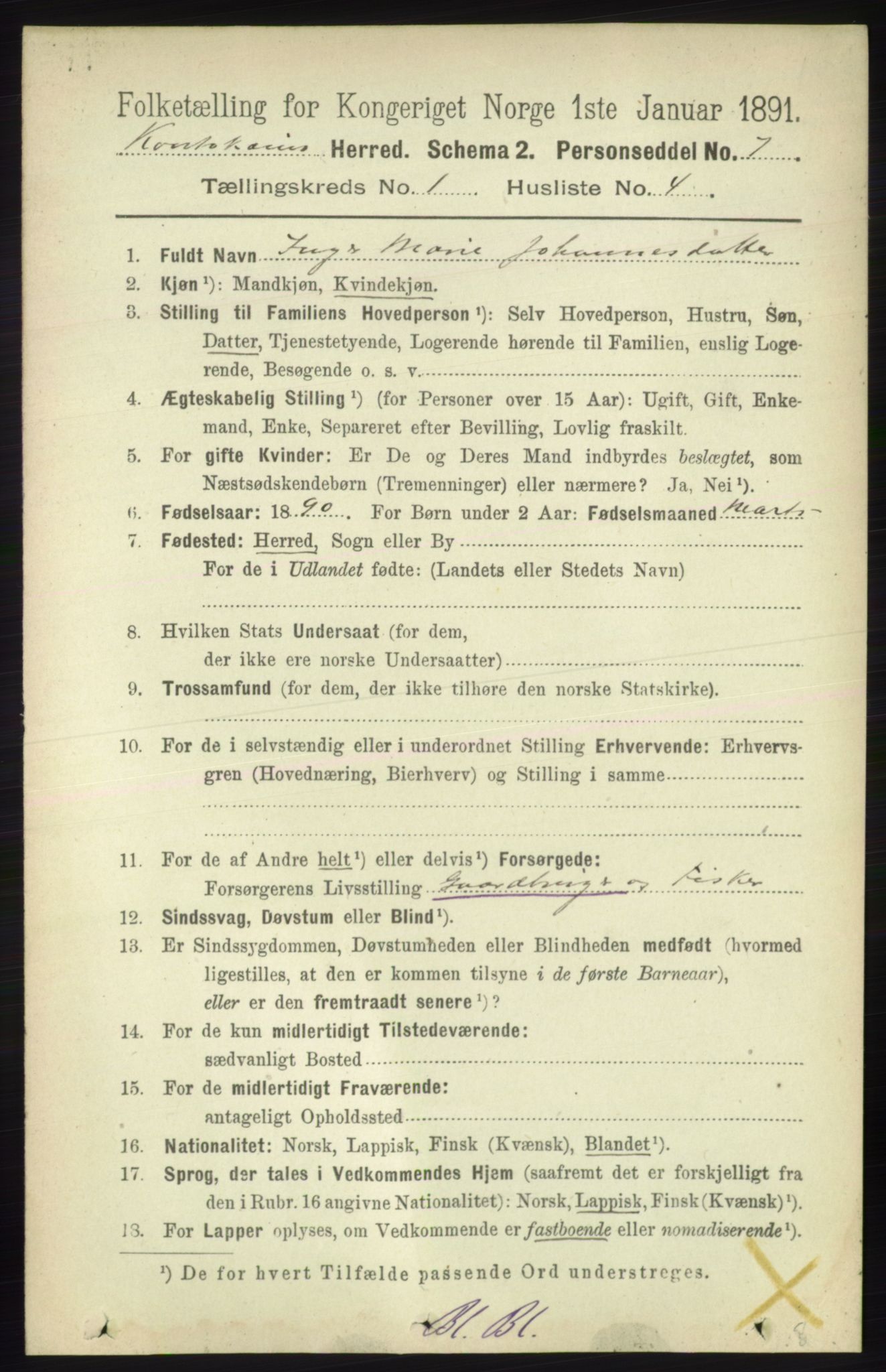 RA, 1891 census for 2011 Kautokeino, 1891, p. 74