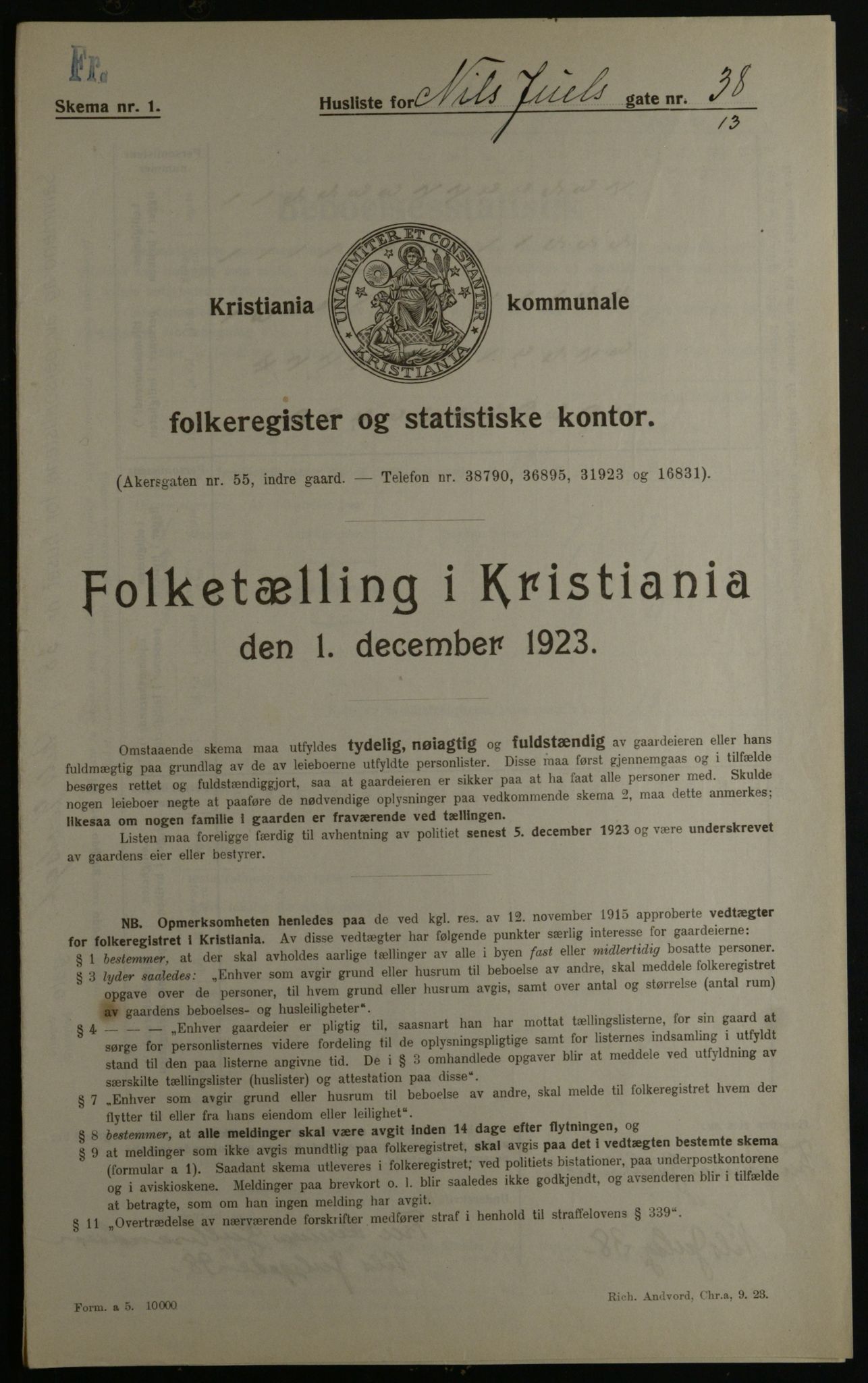 OBA, Municipal Census 1923 for Kristiania, 1923, p. 77696