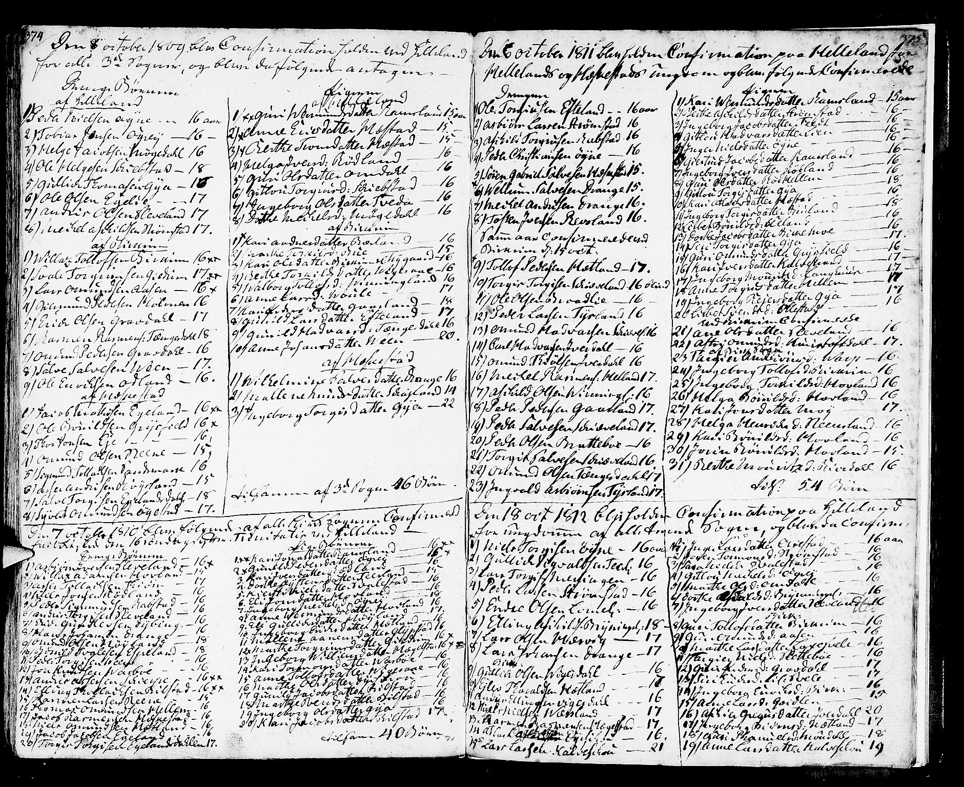 Helleland sokneprestkontor, AV/SAST-A-101810: Parish register (official) no. A 3 /1, 1791-1817, p. 374-375