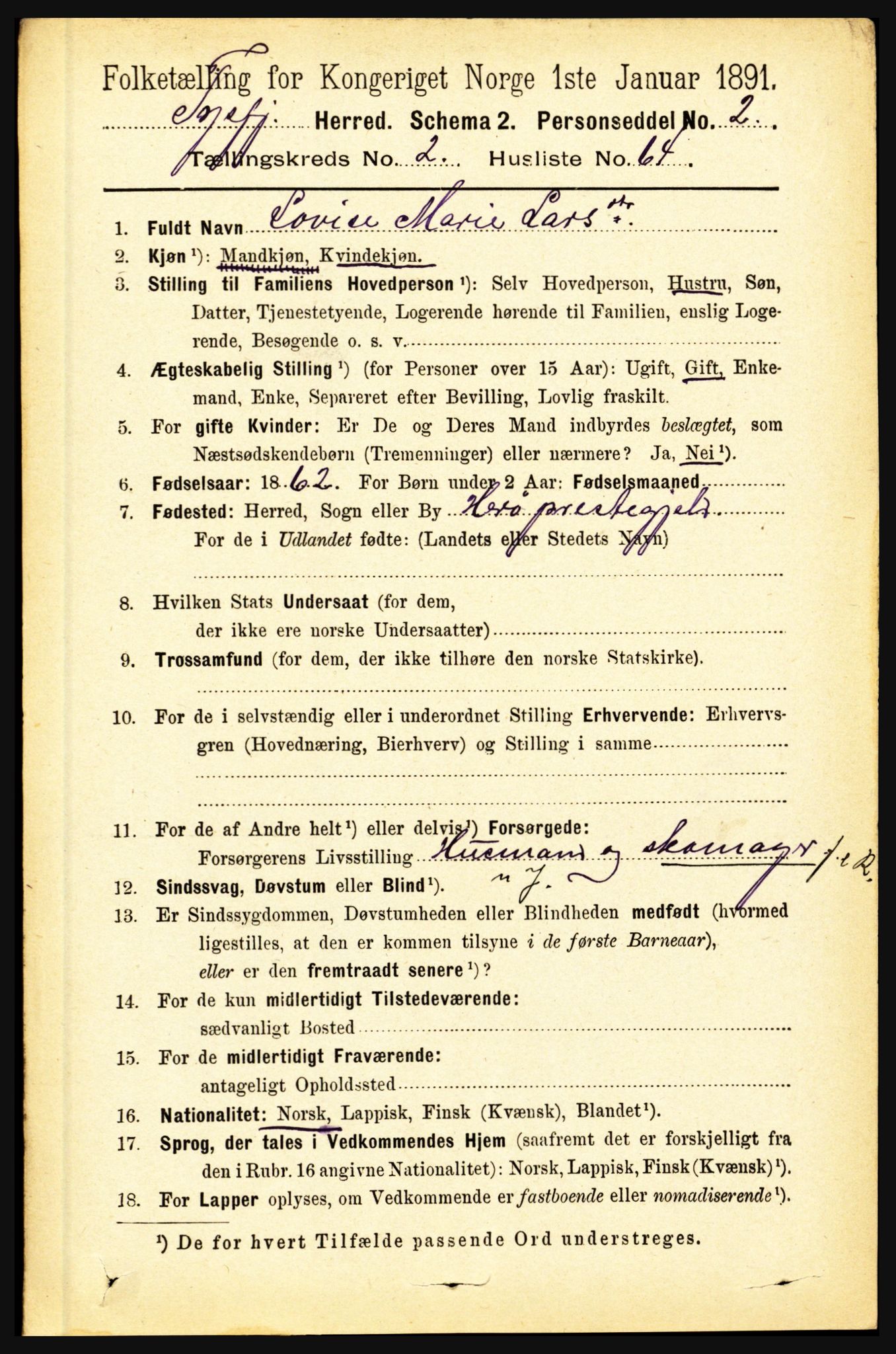 RA, 1891 census for 1850 Tysfjord, 1891, p. 991