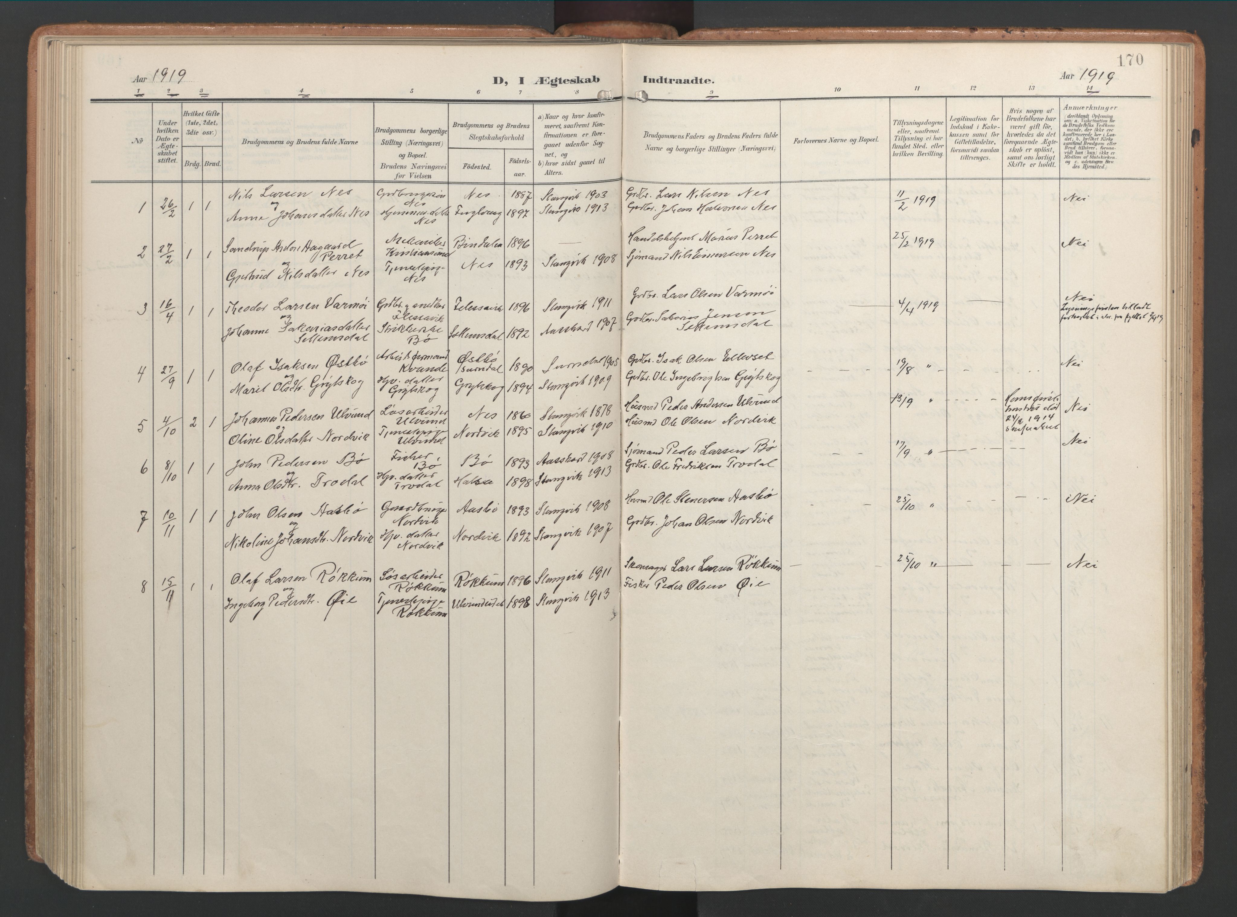 Ministerialprotokoller, klokkerbøker og fødselsregistre - Møre og Romsdal, AV/SAT-A-1454/592/L1030: Parish register (official) no. 592A08, 1901-1925, p. 170