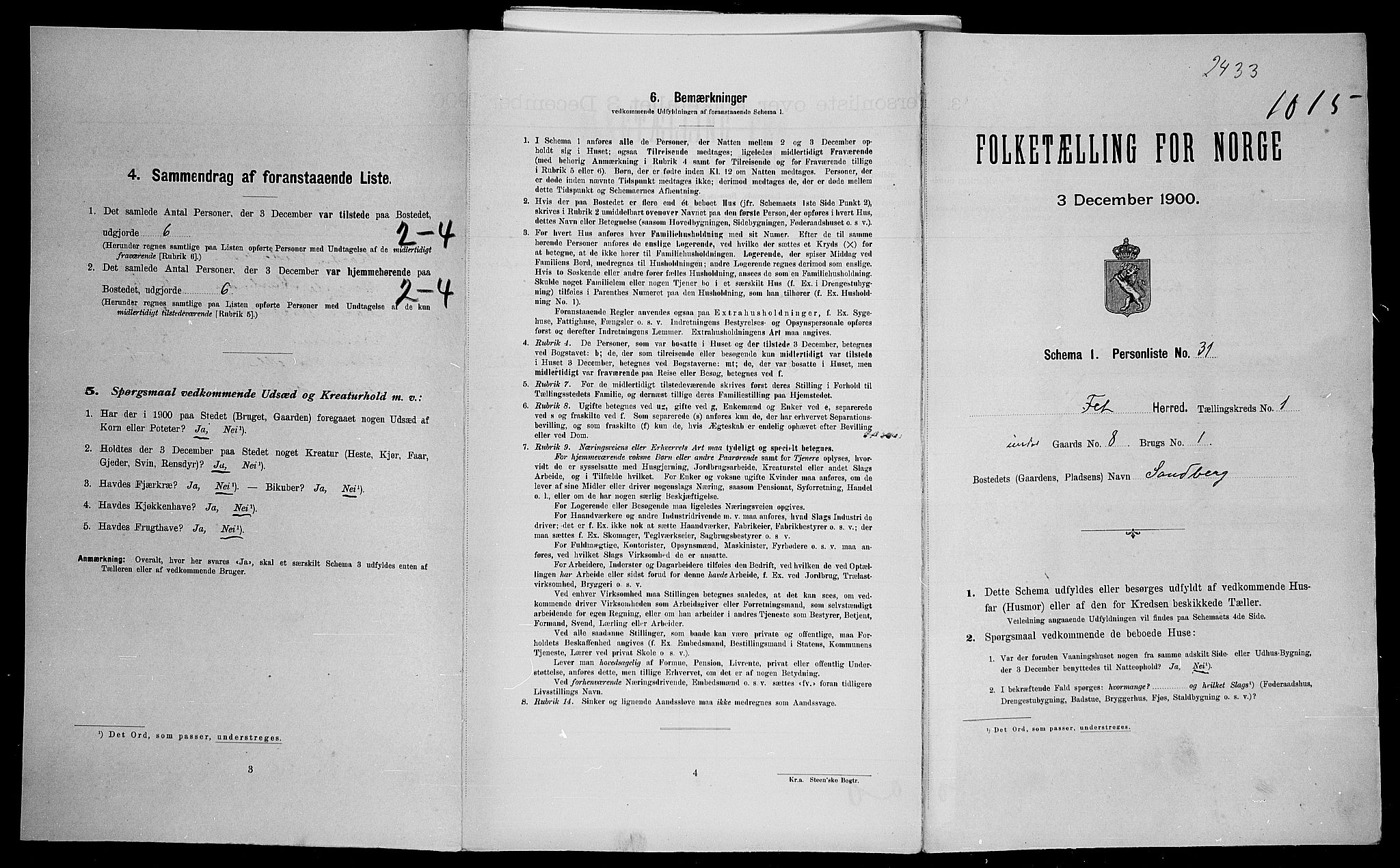 SAO, 1900 census for Fet, 1900