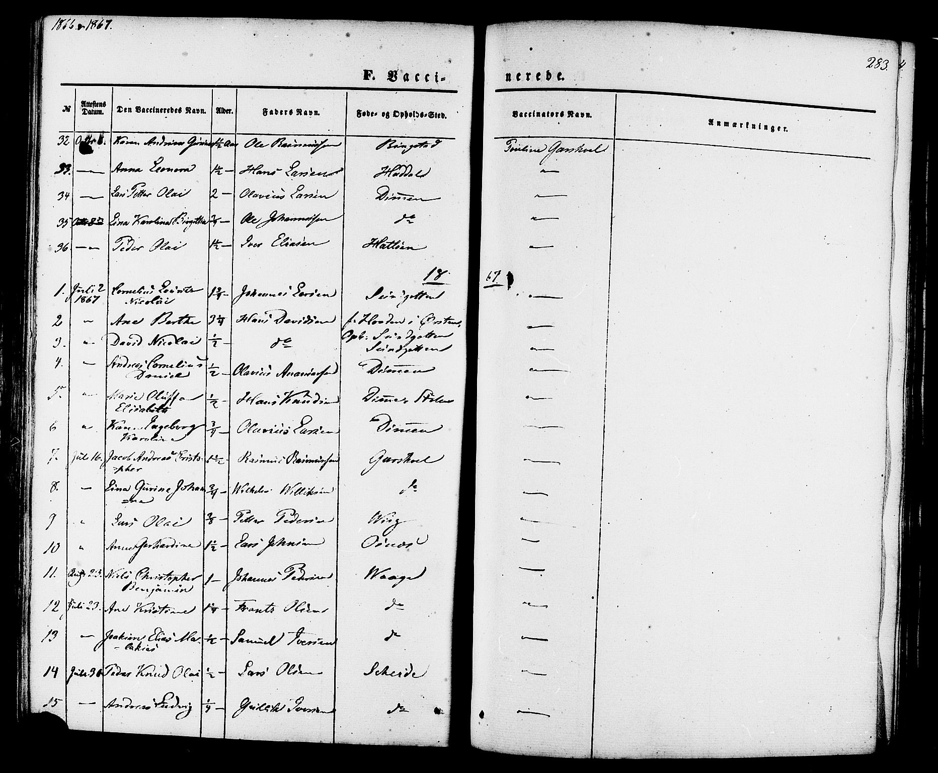 Ministerialprotokoller, klokkerbøker og fødselsregistre - Møre og Romsdal, SAT/A-1454/509/L0105: Parish register (official) no. 509A03, 1848-1882, p. 283